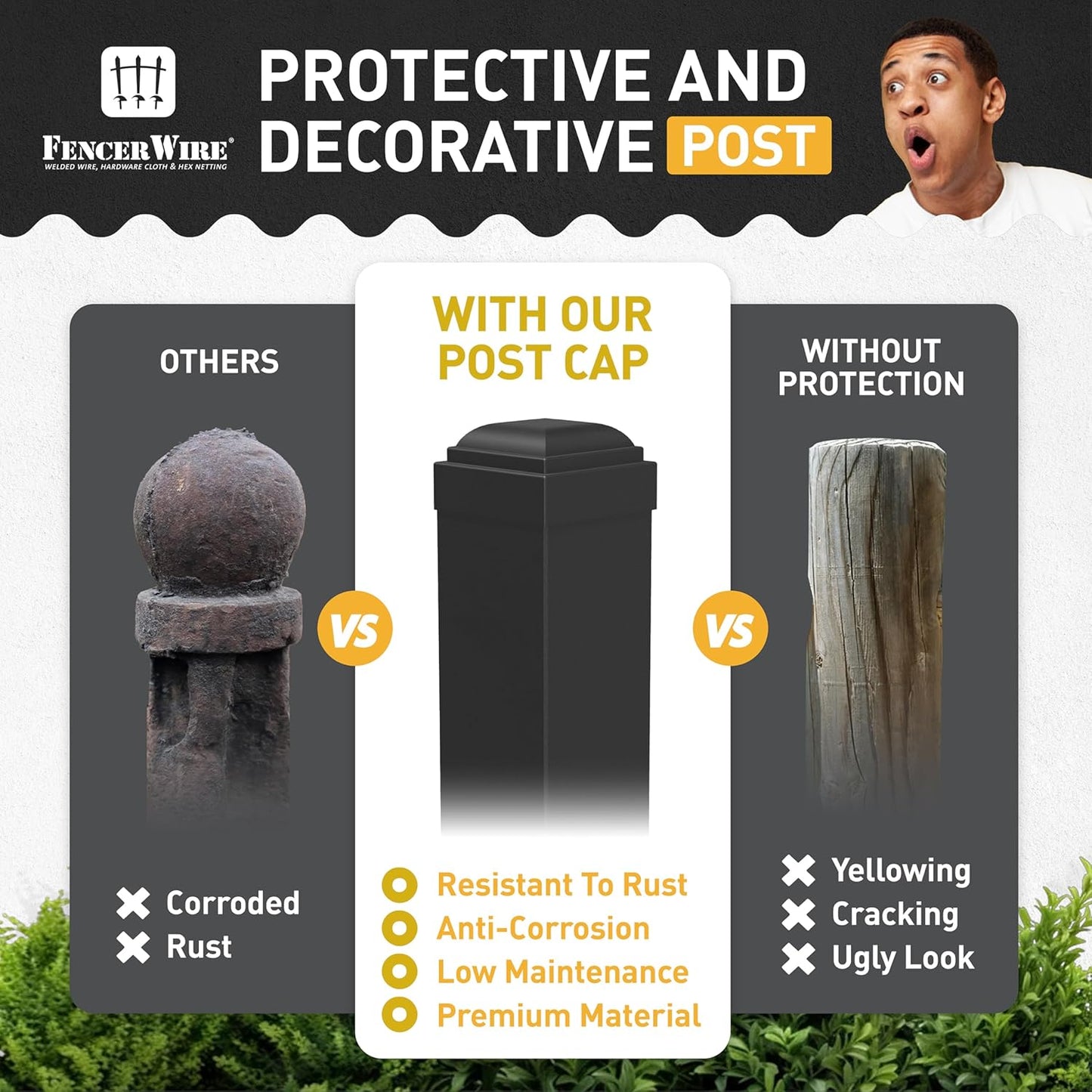 Fencer Wire Pack of 5 Heavy Duty 8FT Outdoor Steel Fencing Border Post, 16 Gauge Anti-rust Metal Fence Post, 2” Diameter Decorative Garden Fence Post, Black, FPSPS16-B8X5 FW