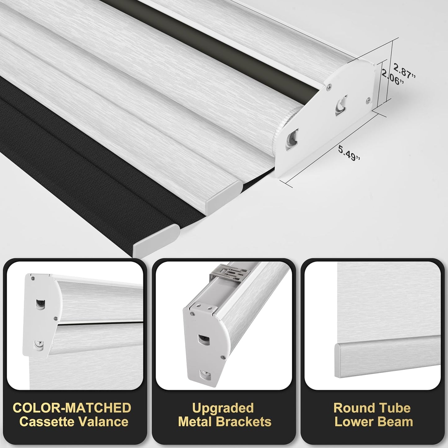 BERISSA Cordless Dual Roller Shades with Cassette Valance, Double Window Shades - Blackout and Light Filtering, Day and Night for Home Office Door. Linen Black and White. 34 W x 86" H