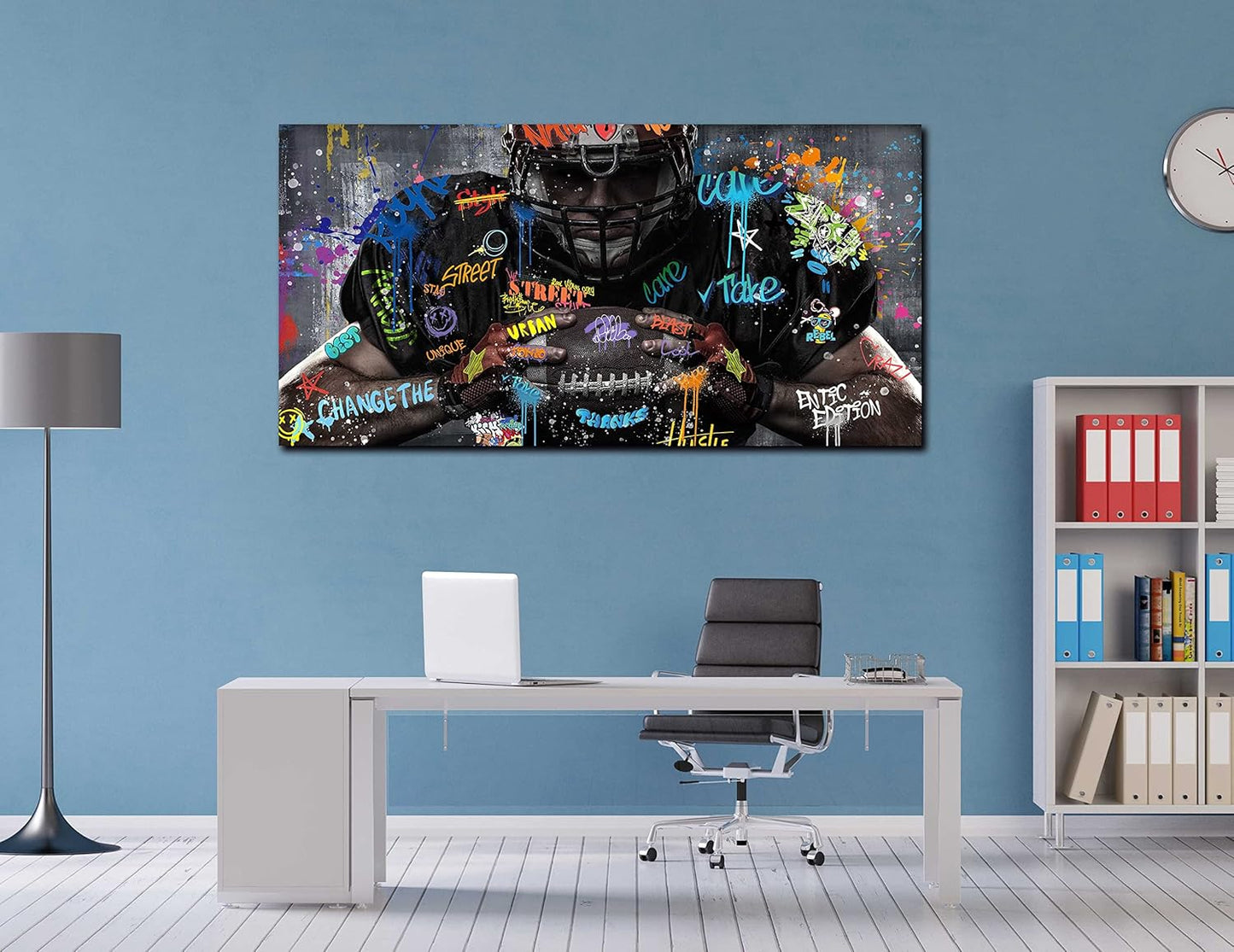JKWALL77 Graffiti Wall-Art for Living Room Large Size - Wall Decor for Men - Rugby Ball Sports Posters Ready to Hang Size 59" x 29"