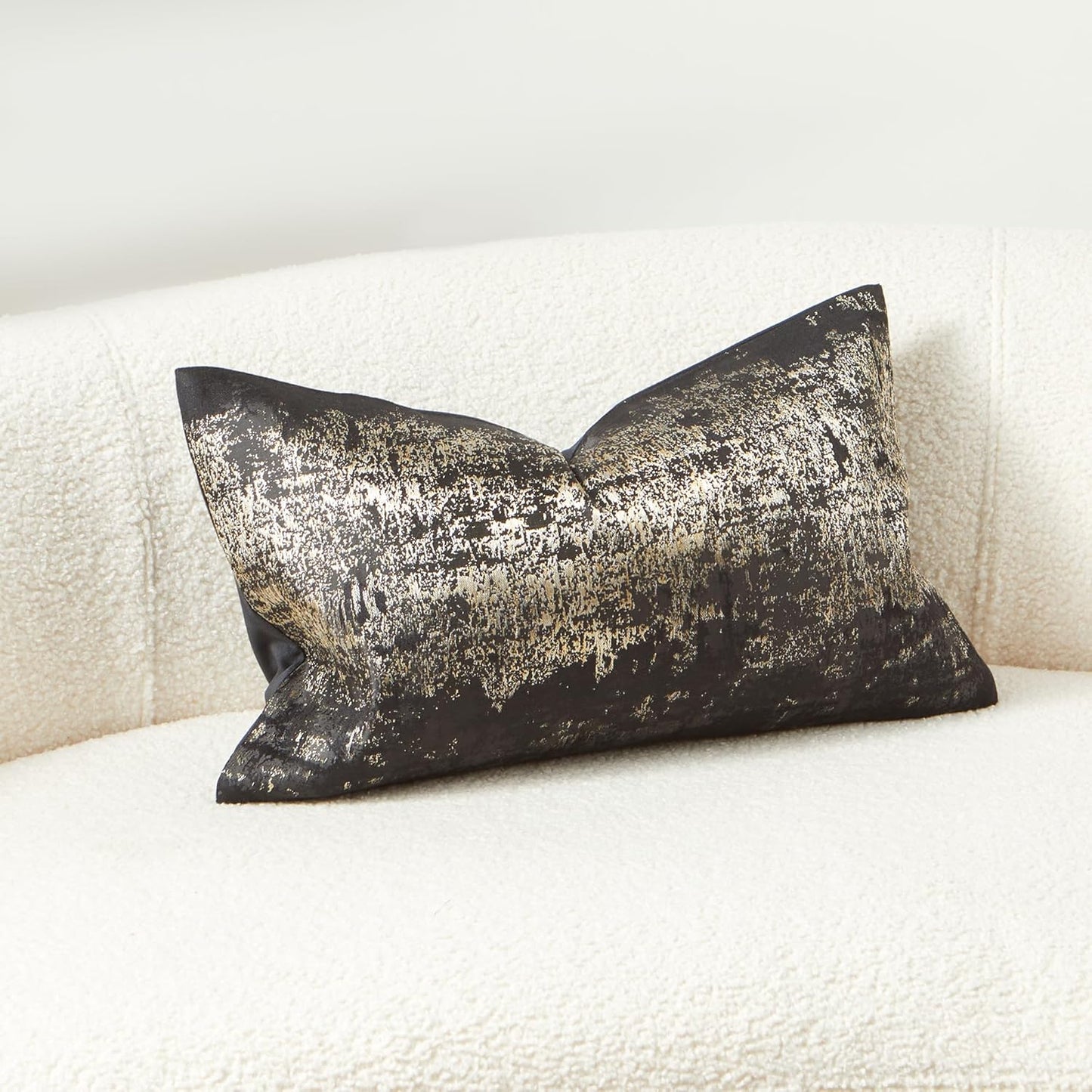 THE-TINOART Black & Gold Modern Luxury Pillow Cover 12x20 - Jacquard Embroidery with Metallic Thread, Reversible Decorative Throw Pillow Cover for Sofa/Bed, Velvet Backing