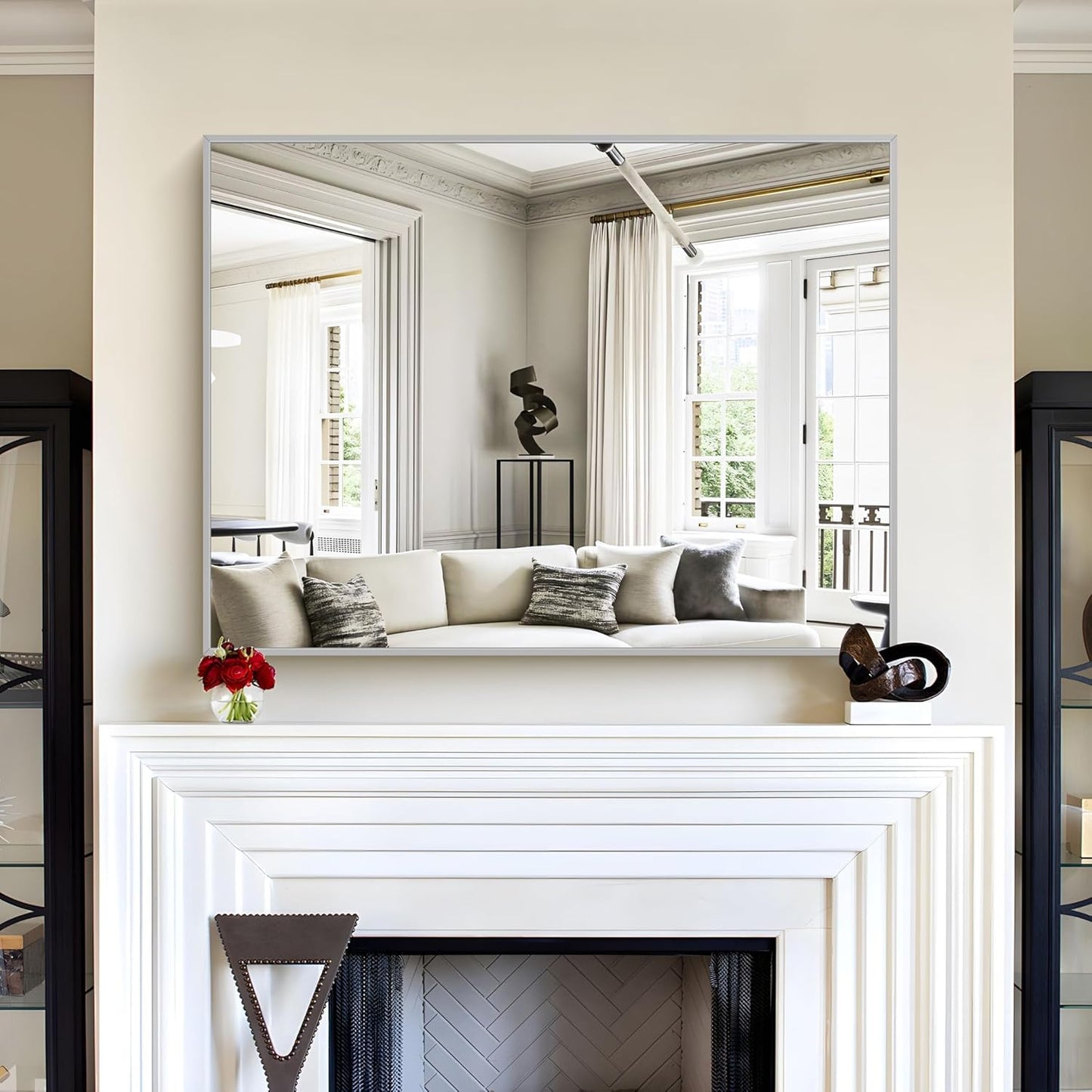 30x40In Silver Bathroom Mirror for Wall, Brushed Nickel Rectangle Mirrors with Metal Frame, Bathroom Rectangular Mirror Modern Wall Mirror for Bedroom Living Room, Hangs Horizontal or Vertical