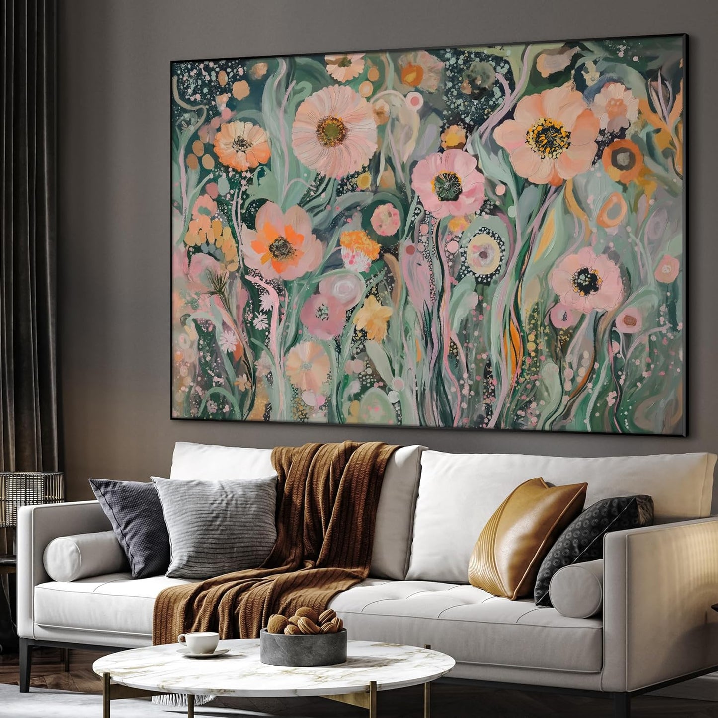 SIGNWIN 36"x46" Extra Large Framed Wall Art Whimsical Garden Bloom, Colorful Abstract Floral for Home Living Room Bedroom Decor (Frame Assembly Required)