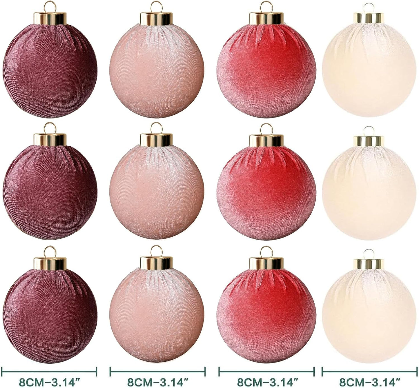 12Pcs Velvet Christmas Ornaments Balls,Pink Christmas Tree Decoration Shatterproof Ball with Hanging for Party Decor Multicolor Pink Beige 80mm/3.15in