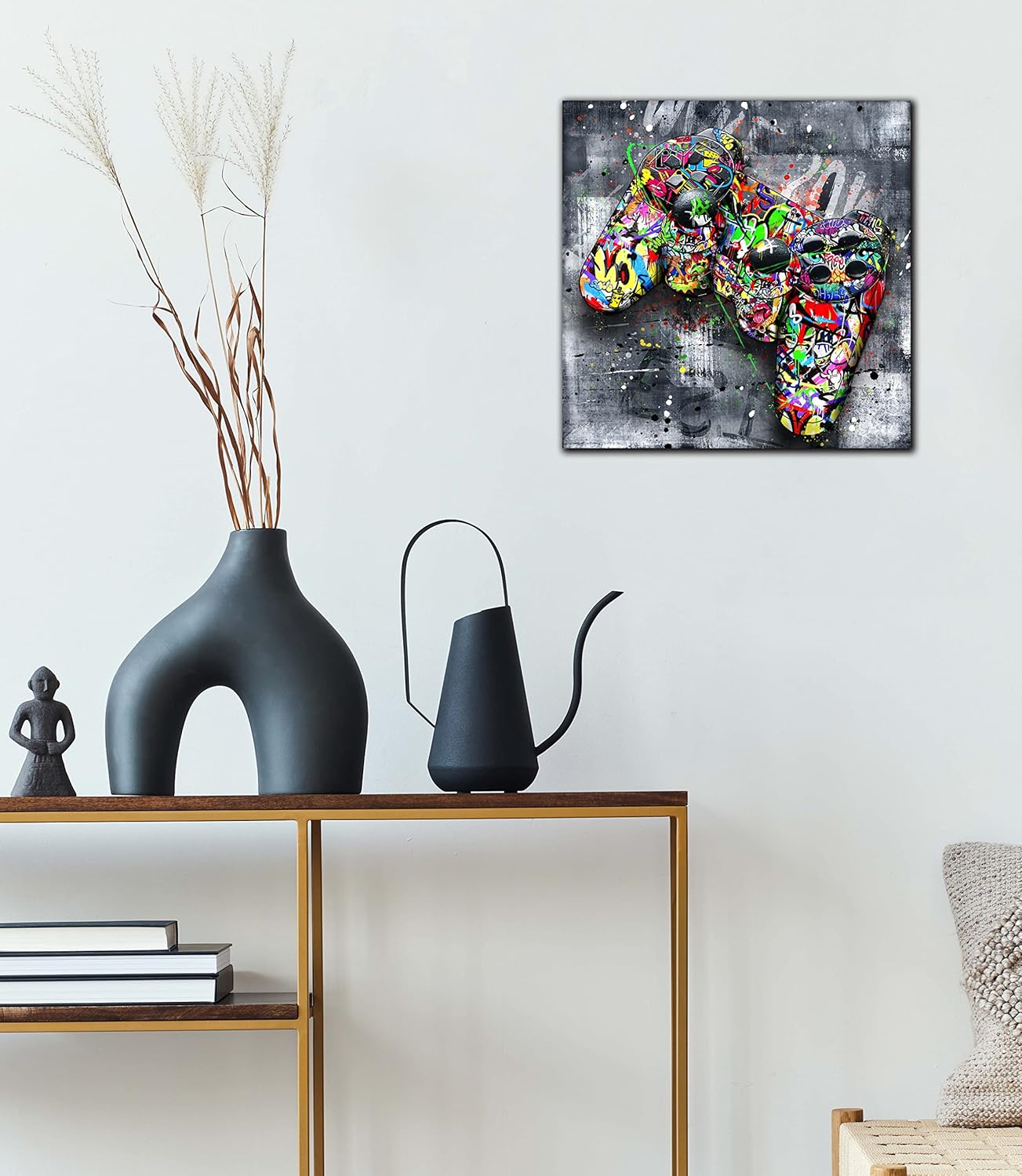 JKWALL77 Graffiti Canvas Wall-Art For Bedroom - Gaming Wall Art For Teen Boys - Abstract Painting Pop Art Modern Home Wall Decor Ready to Hang Size 14" x 14"