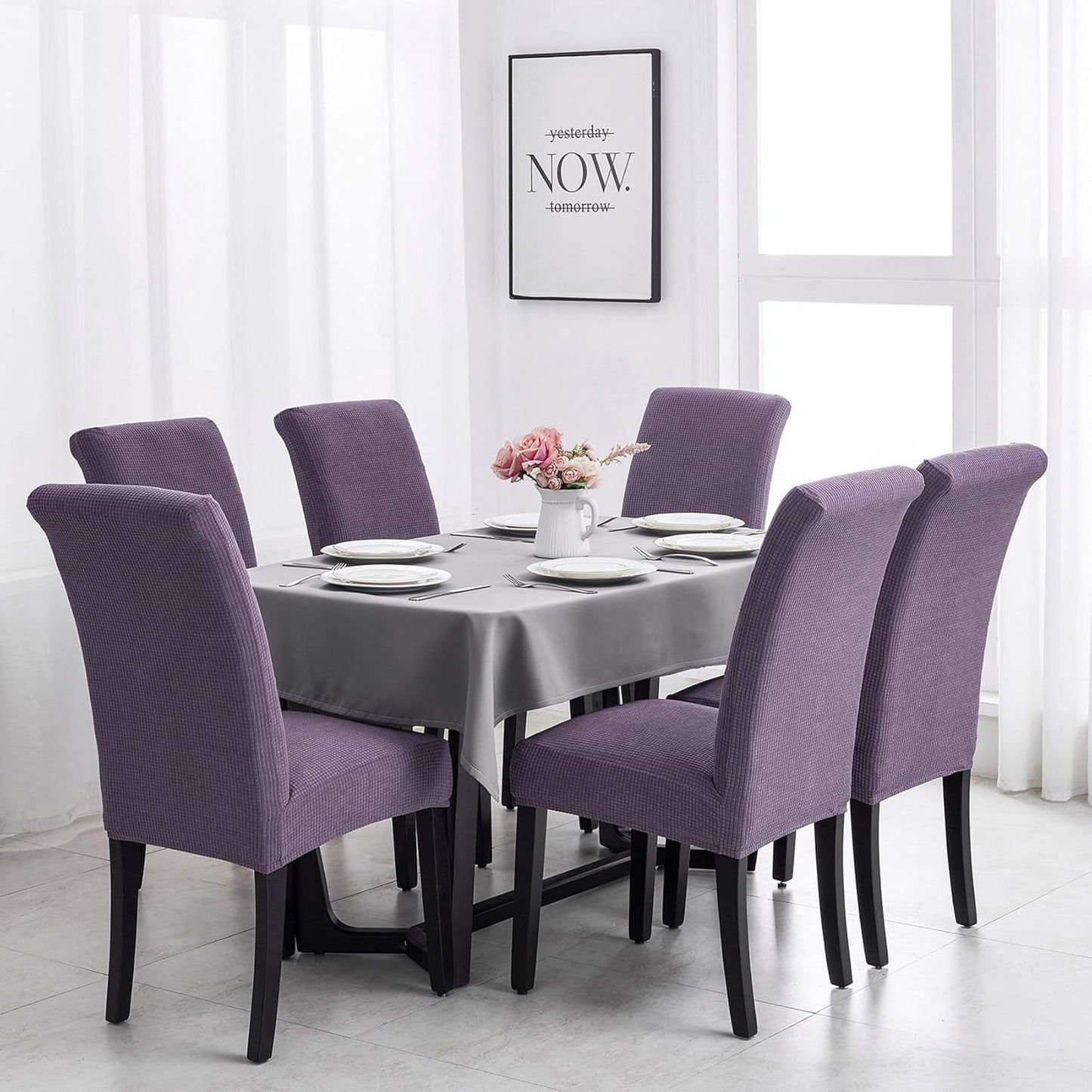 Joccun Chair Covers for Dining Room Set of 6,Dining Chair Slipcovers Stretch Dining Room Chair Covers Seat Protector,Washable Parsons Chair Cover for Home,Banquet(Grapeade,6 Pack)