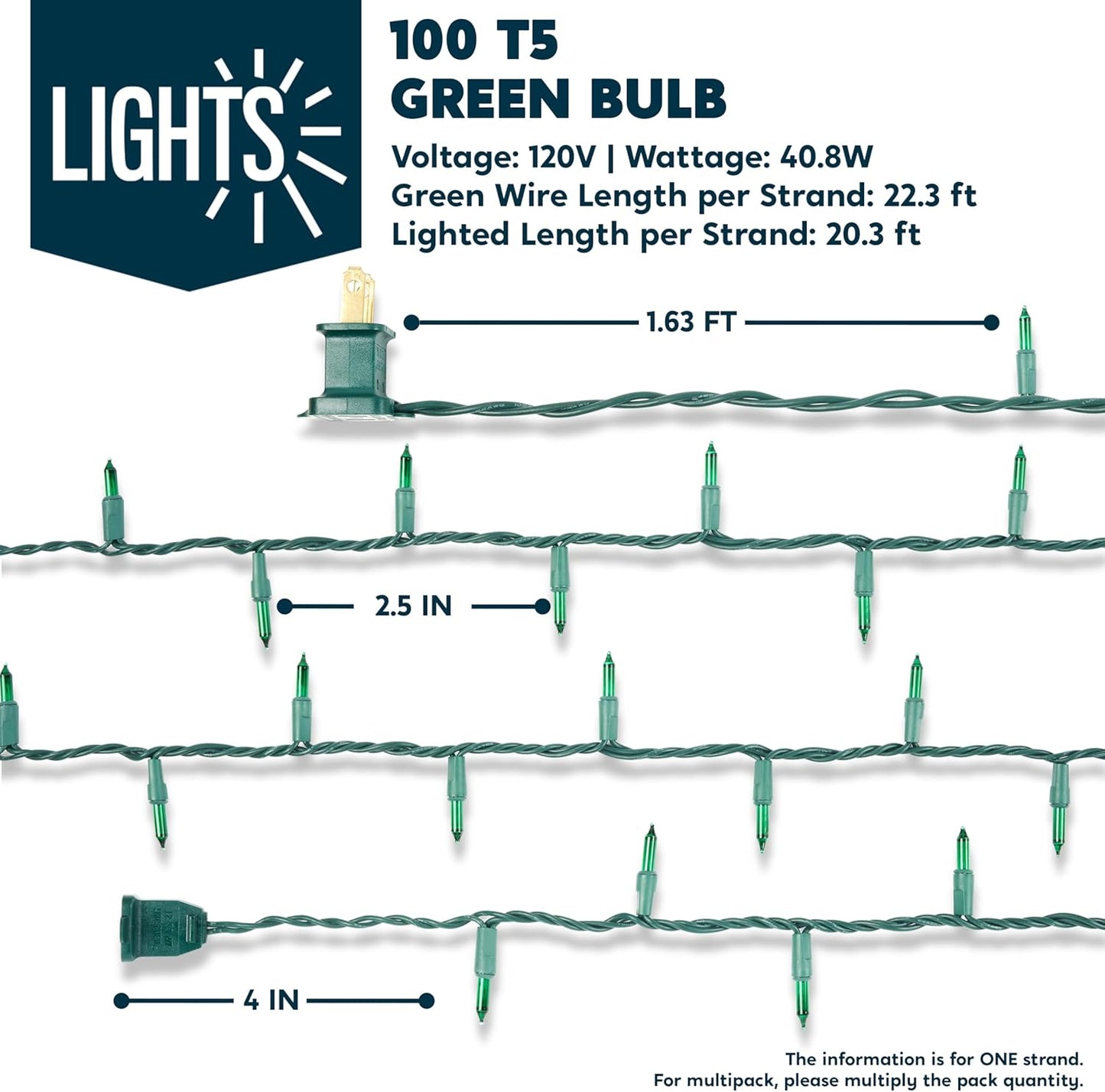 Joiedomi Green Christmas String Lights,100 Count 22.3FT Christmas Fairy Tree Lights Plug in for Indoor Outdoor Xmas Decorations Patio Holiday Theme Party Yard House,Green Wire