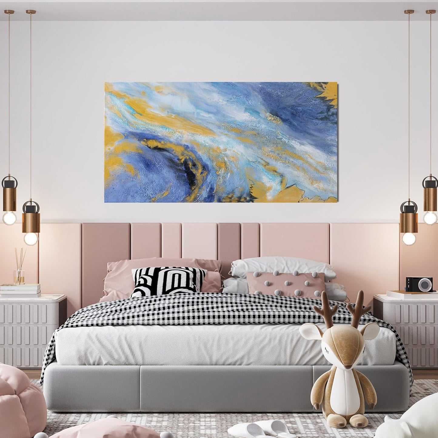 Canvas Wall Art Decor Blue Gold Wall Art Prints Large Abstract Wall Art for Living Room Art Work for Wall Decor Minimalist Azure - Gold Fluid Symphony Artwork for Walls Home Office Decor 20"X40"