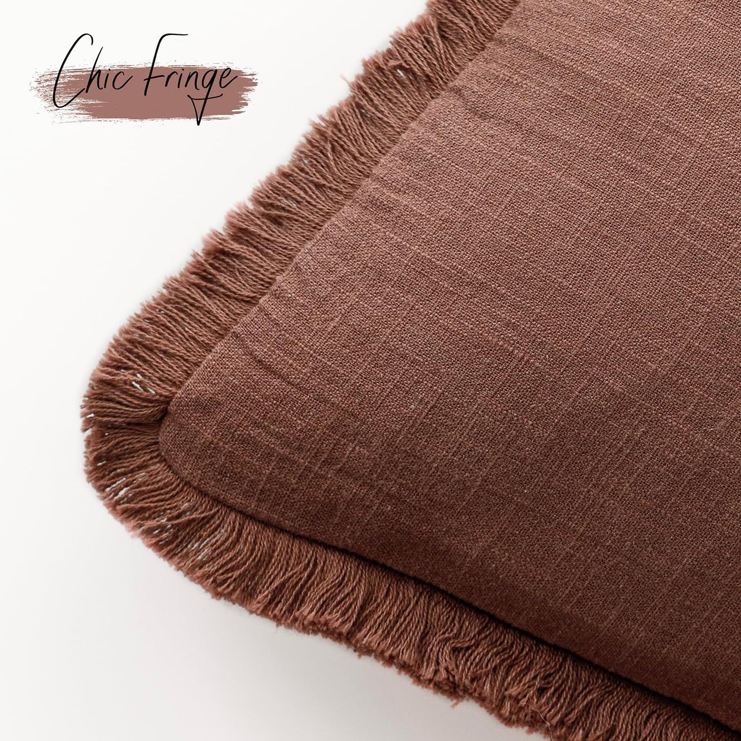 Foindtower Set of 2 Decorative Linen Fringe Throw Pillow Covers Boho Farmhouse Cushion Cover with Tassels Soft Accent Pillowcase for Couch Chair Sofa Bed Living Room Home Decor,18×18 Inch,Rust Red