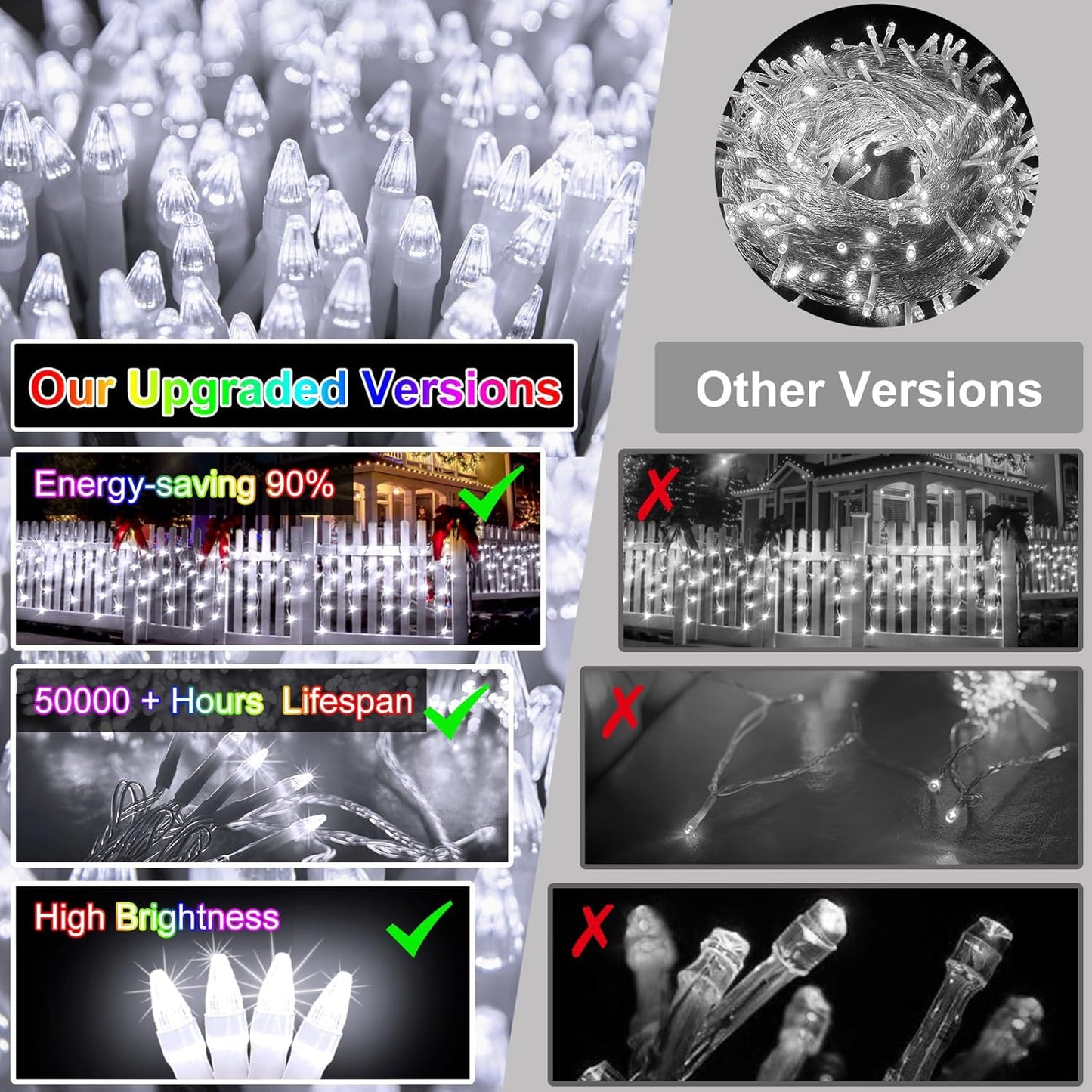 1620 LED Christma Lights with 360 Drops, 164ft Outdoor Hanging lights with 8 Modes & Timer Memory, Outsite Waterproof Curtain String Lights for Front House Fence Tree Holiday Decorations (Cool White)