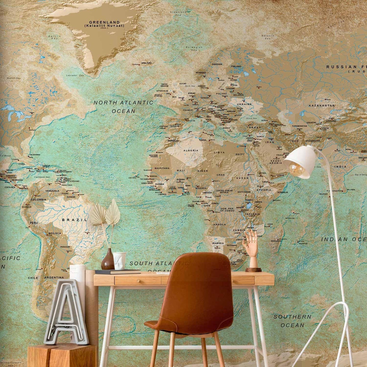 artgeist Wall Mural World Map 193x110 in - XXL Peel and Stick Self-Adhesive Foil Wall Mural Removable Sticker Premium Print Picture Image Design Home Decork-A-0105-x-a