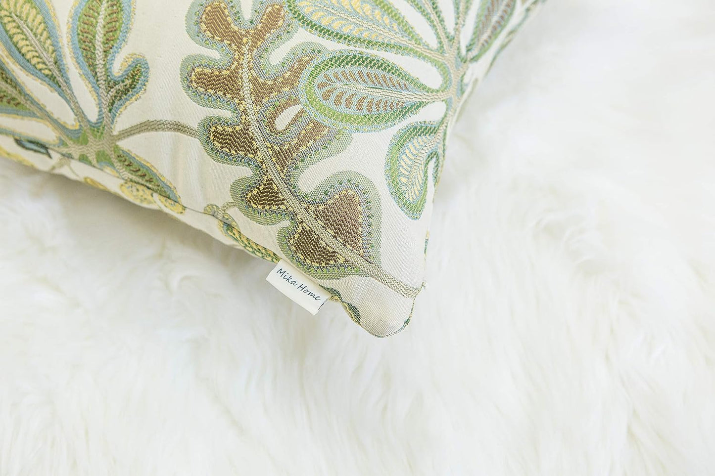 Set of 2 Jacquard Tropical Leaf Pattern Oblong Throw Pillow Covers Accent Pillowcase 12X20 Inches,Green Cream