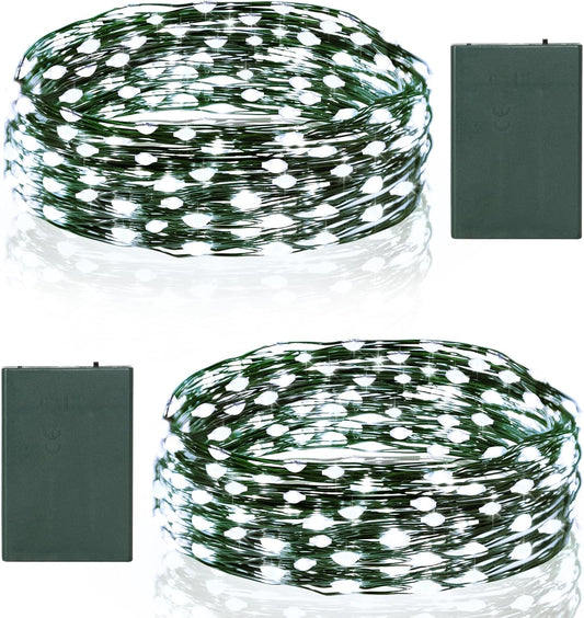 2 Pack Christmas Fairy Lights Battery Operated, 16.4FT 50 LED Dark Green Wire Micro Starry Twinkle Light with Auto Timer Waterproof, Indoor String Lights for Indoor Outdoor Yard Decor (Cool White)