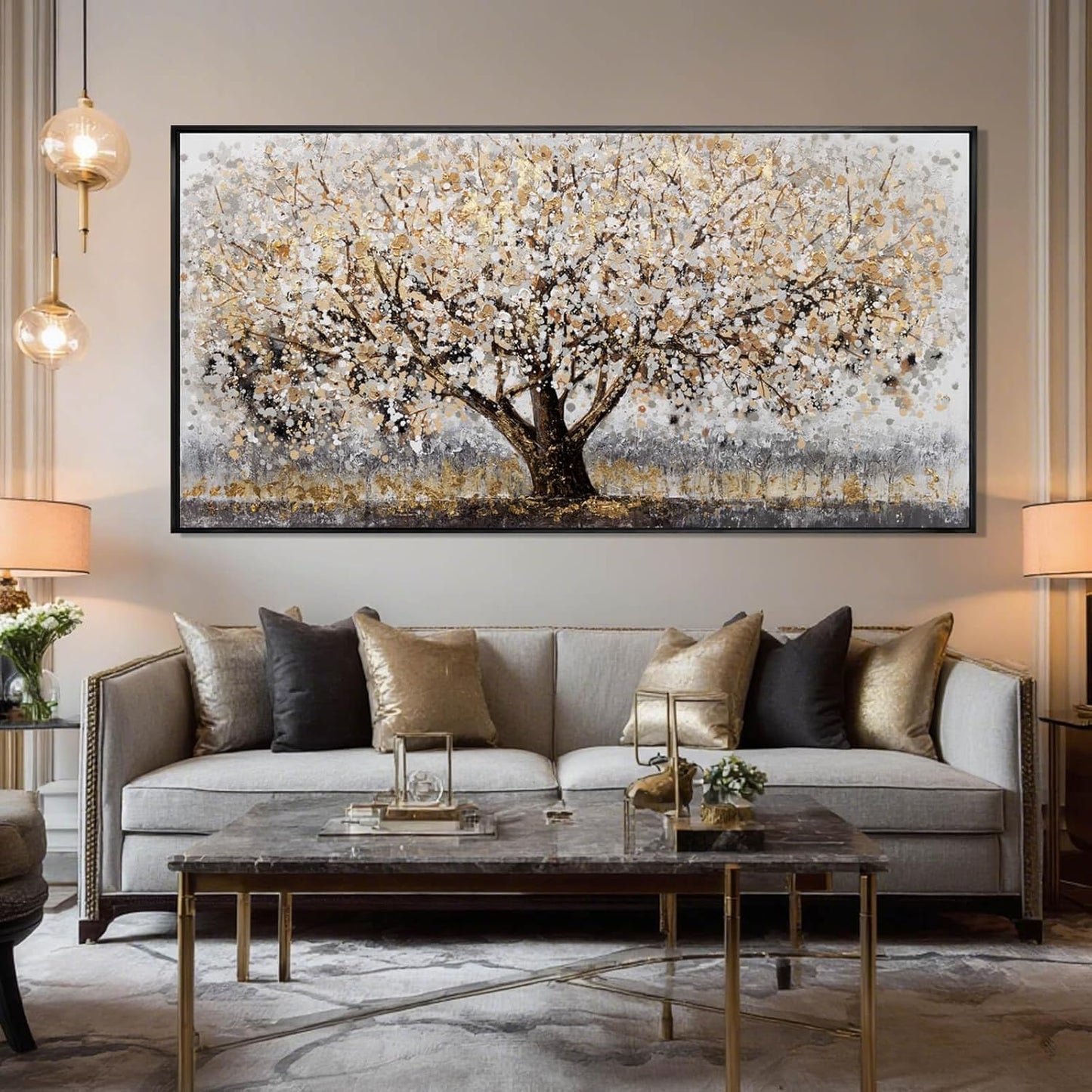 Brown and White Framed Wall Art Floral Wall Prints Botanical Wall Decor Nature Wall Posters 24"x48" Pictures for Bedroom Kitchen Artwork