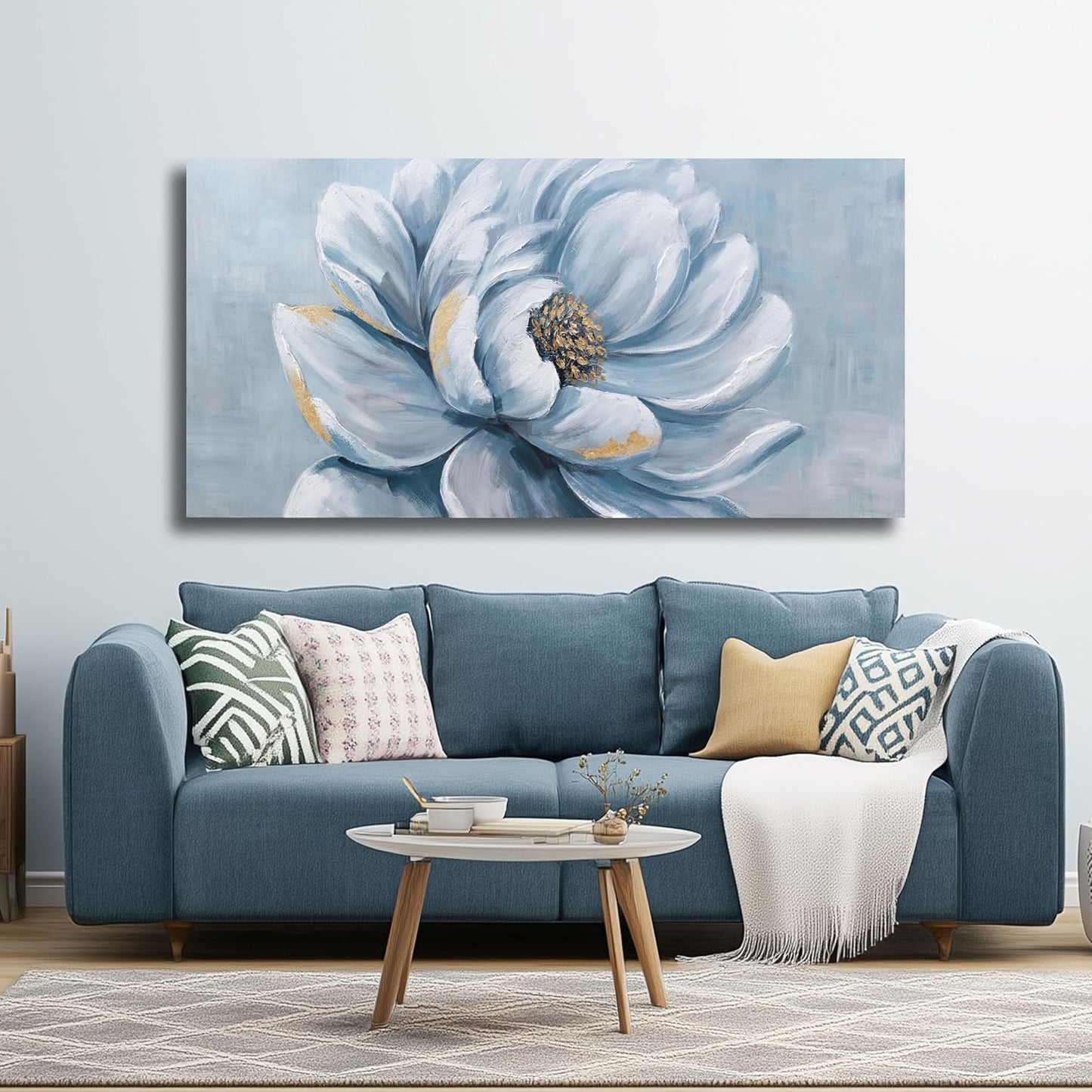 Belmrxne Flower Wall Art Blue and Gold Wall Decor Funky Canvas Painting Wall Prints Aesthetic Modern Artwork for Living Room Bedroom Dining Room Office Home Decor 24x48inch