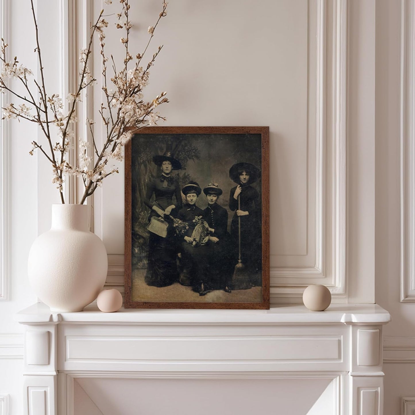 Poster Master Vintage Photograph Poster - Retro Halloween Print - Gift for Artist, Friend - Four Witches Wearing Robes, Sabbath, Coven, Sorcery - Wall Decor for Home, Office, 8x10 Brown Framed