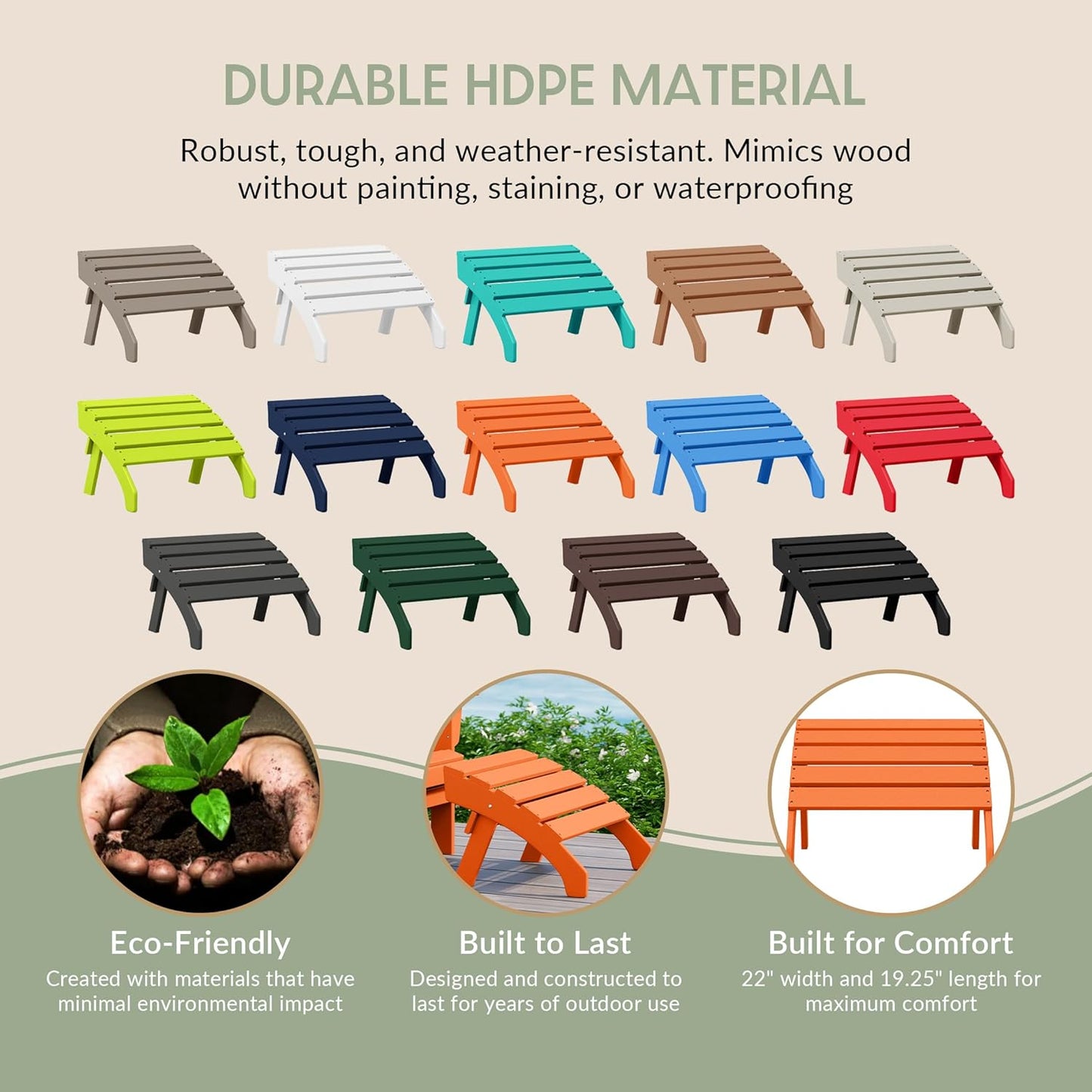 WestinTrends Dylan Outdoor Patio HDPE Adirondack Ottoman Footrest, Orange