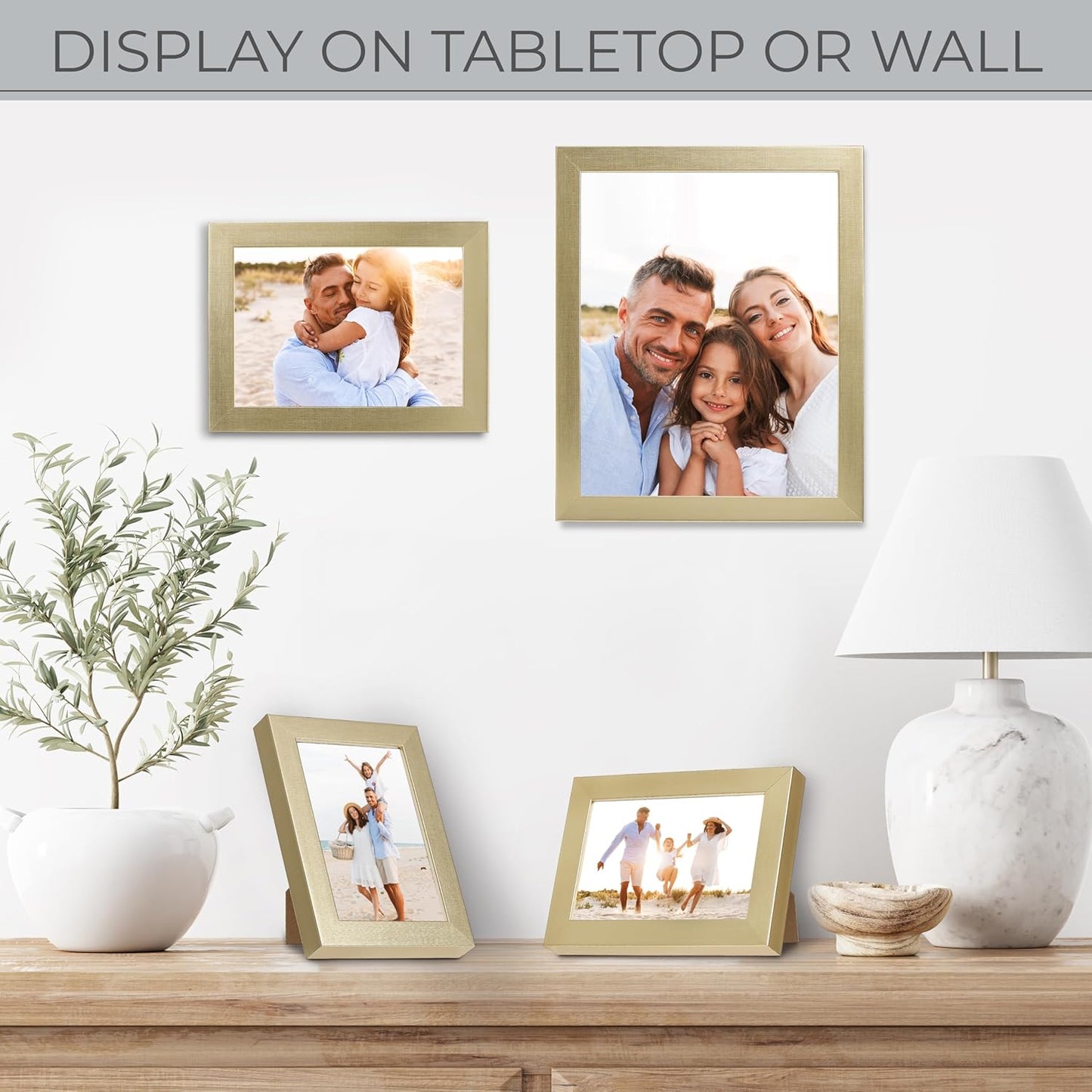 Sheffield Home 4 Piece Gallery Wall Frame Set, 8x10 Inch, 5x7 Inch, and 4x6 Inch, Gold
