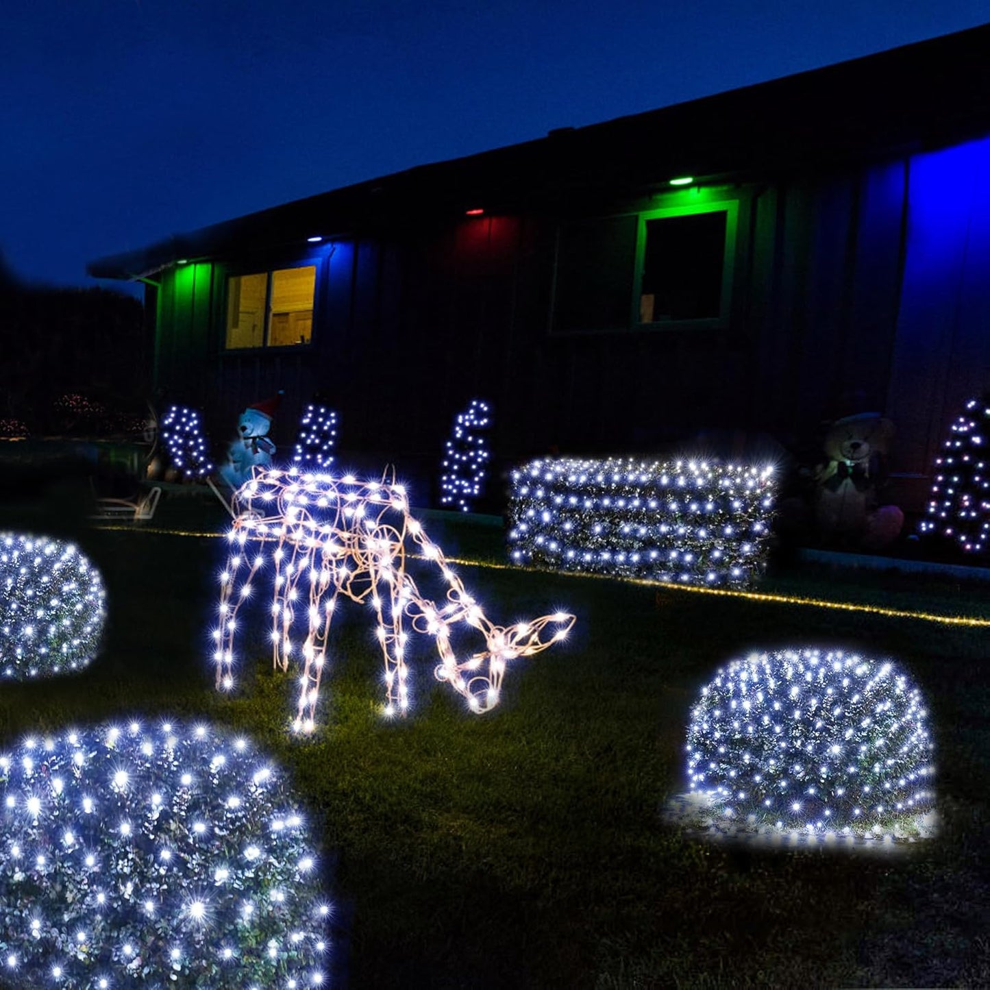 WBao Solar Christmas Lights Outdoor 360LED 11.5ft x 6.9ft Christmas Bushes Lights with Remote, 8 Lighting Modes, Timer, Waterproof for Lawn, Bushes, Trees Outdoor Christmas Decorations, Cool White