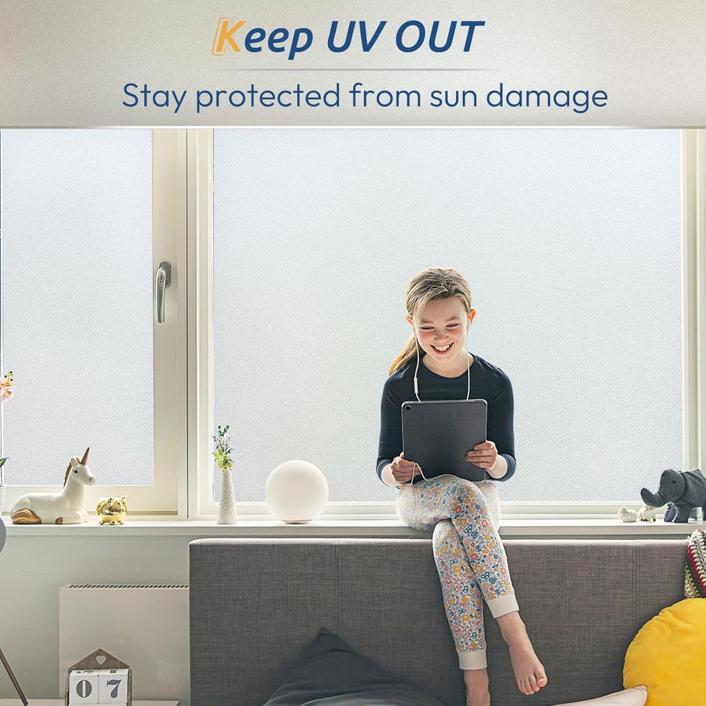 rabbitgoo Window Privacy Film, Frosted Glass Window Clings, Static Cling UV Heat Blocking Door Stickers for Home Bathroom, Removable Indoor Decal Coverings Day and Night, Pure, 11.8 x 157 Inches