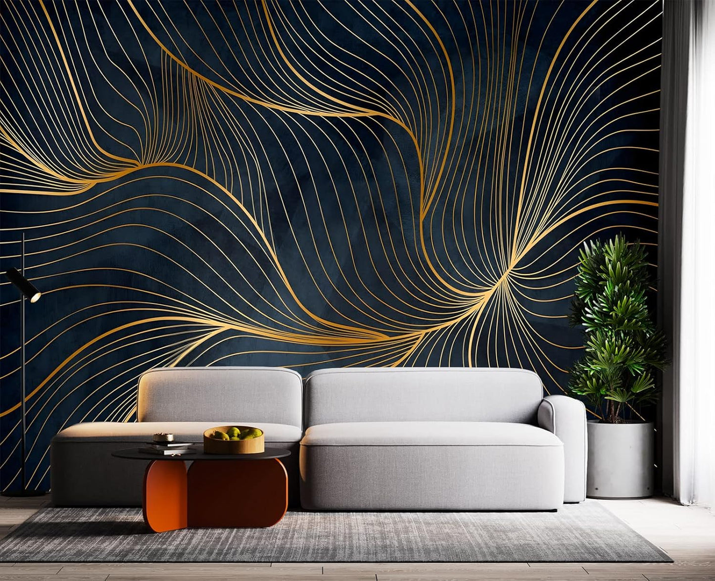 Simple Golden Lines Wall Mural Wallpaper for Bedroom 137" x 100"