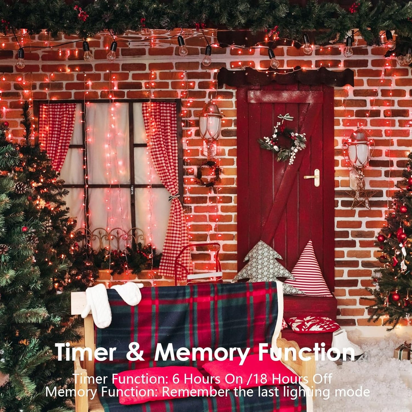 2 Pack Halloween String Lights Battery Operated with Timer, 66FT 200 LED Waterproof Battery Twinkle Lights, 8 Modes Fairy Light for Indoor & Outdoor Party Bedroom Garland Tree Christmas Decor (Red)