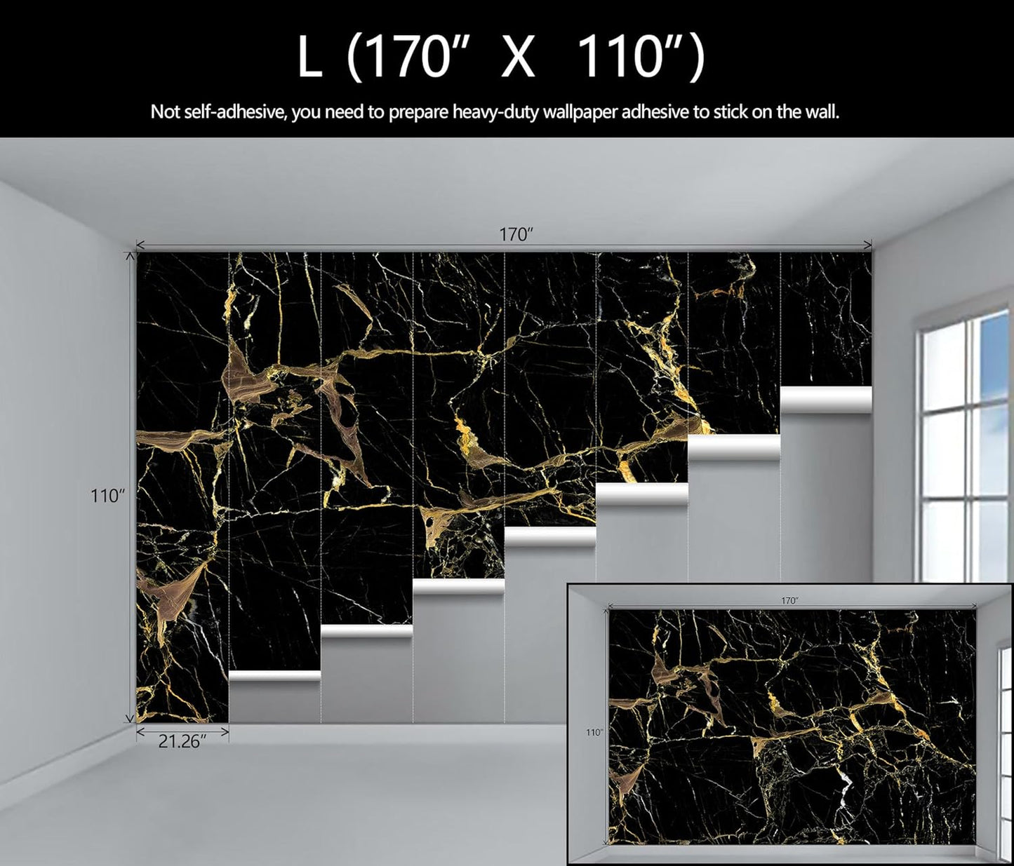 Black Golden Marble Wallpaper Abstract Stone Texture Wall Mural Living Room Bedroom Office (Not Peel and Stick)