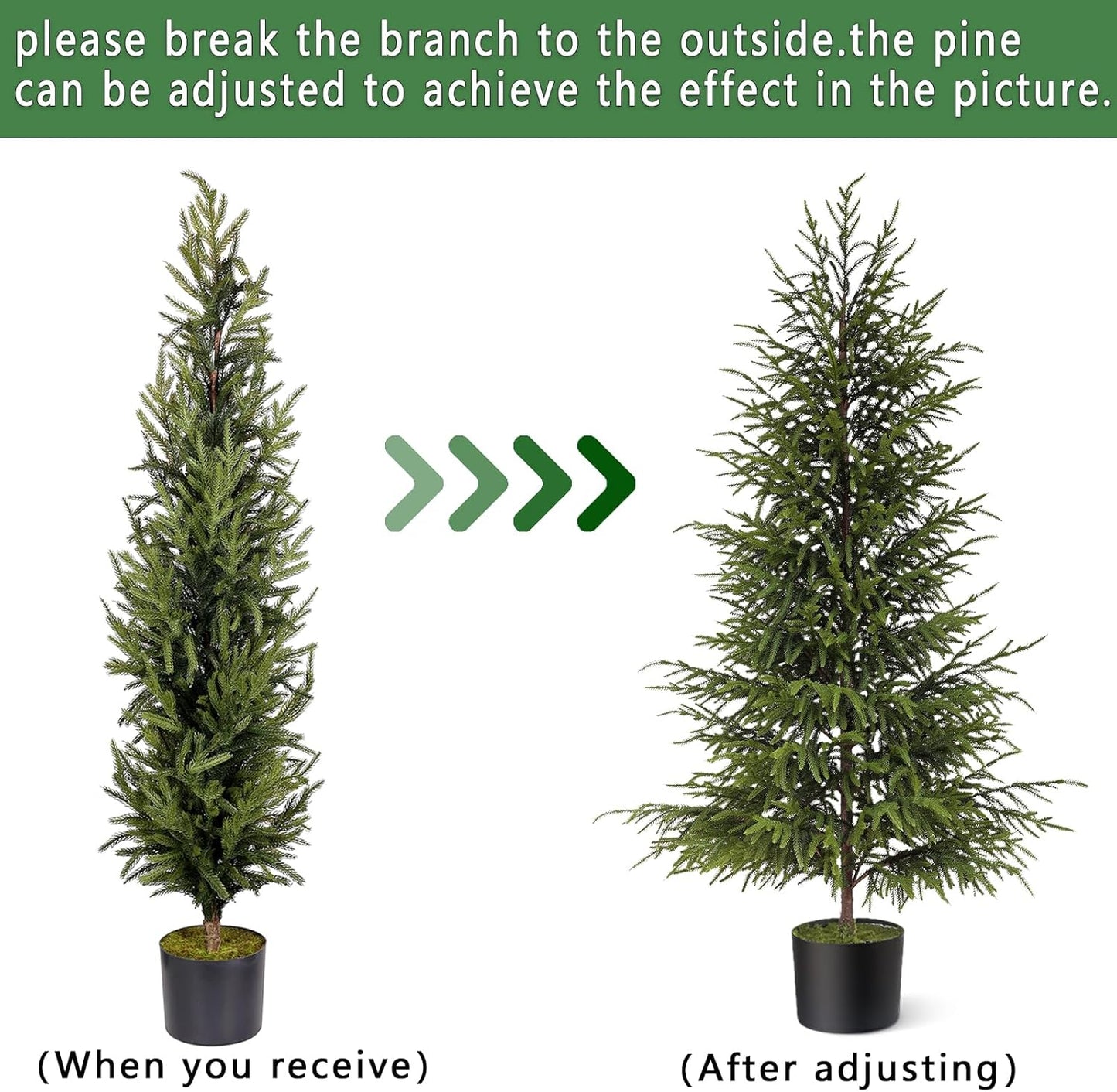 4ft Christmas Norfolk Pine Tree Artificial Christmas Tree Faux Potted Plants for Front Porch Christmas Indoor Outdoor Decor（2 PCS