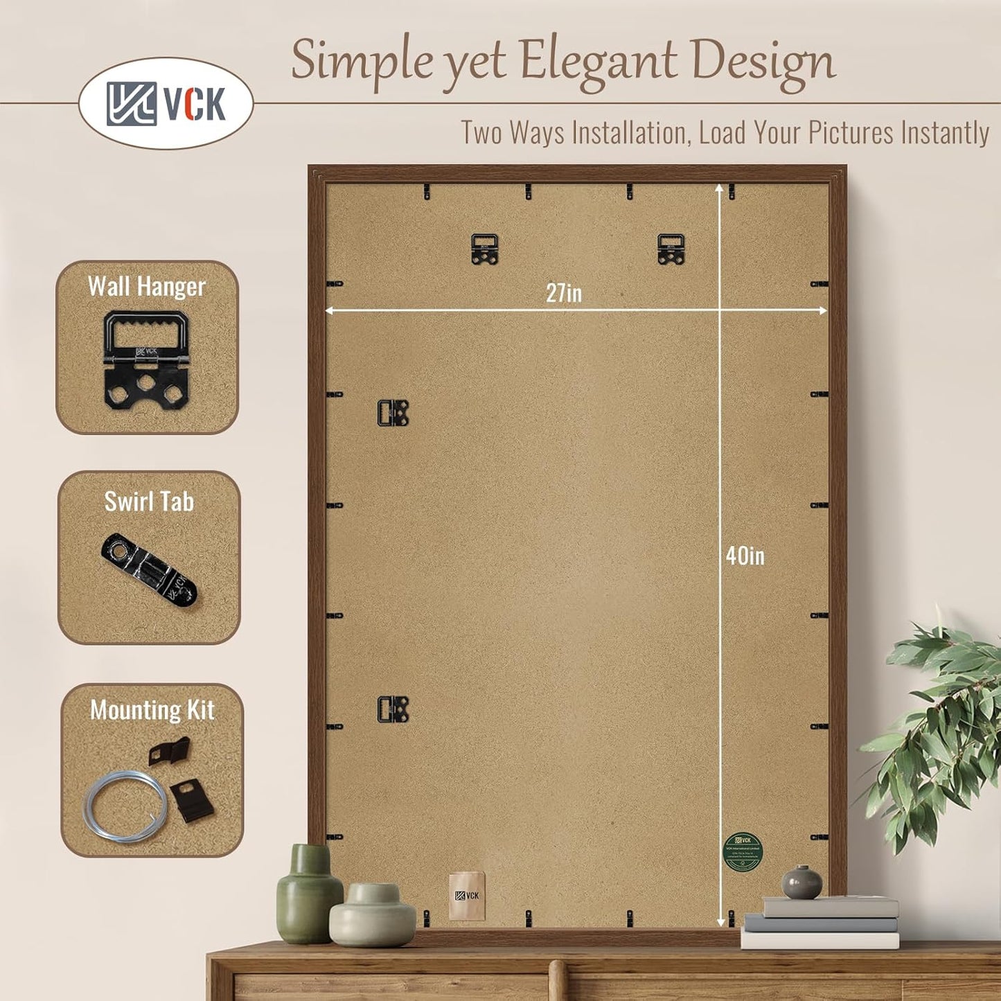 VCK 27x40 Brown Poster Frame 3 Pack, Wood Picture Frame with Exclusive Wood Grain, Wall Mounting Hanging
