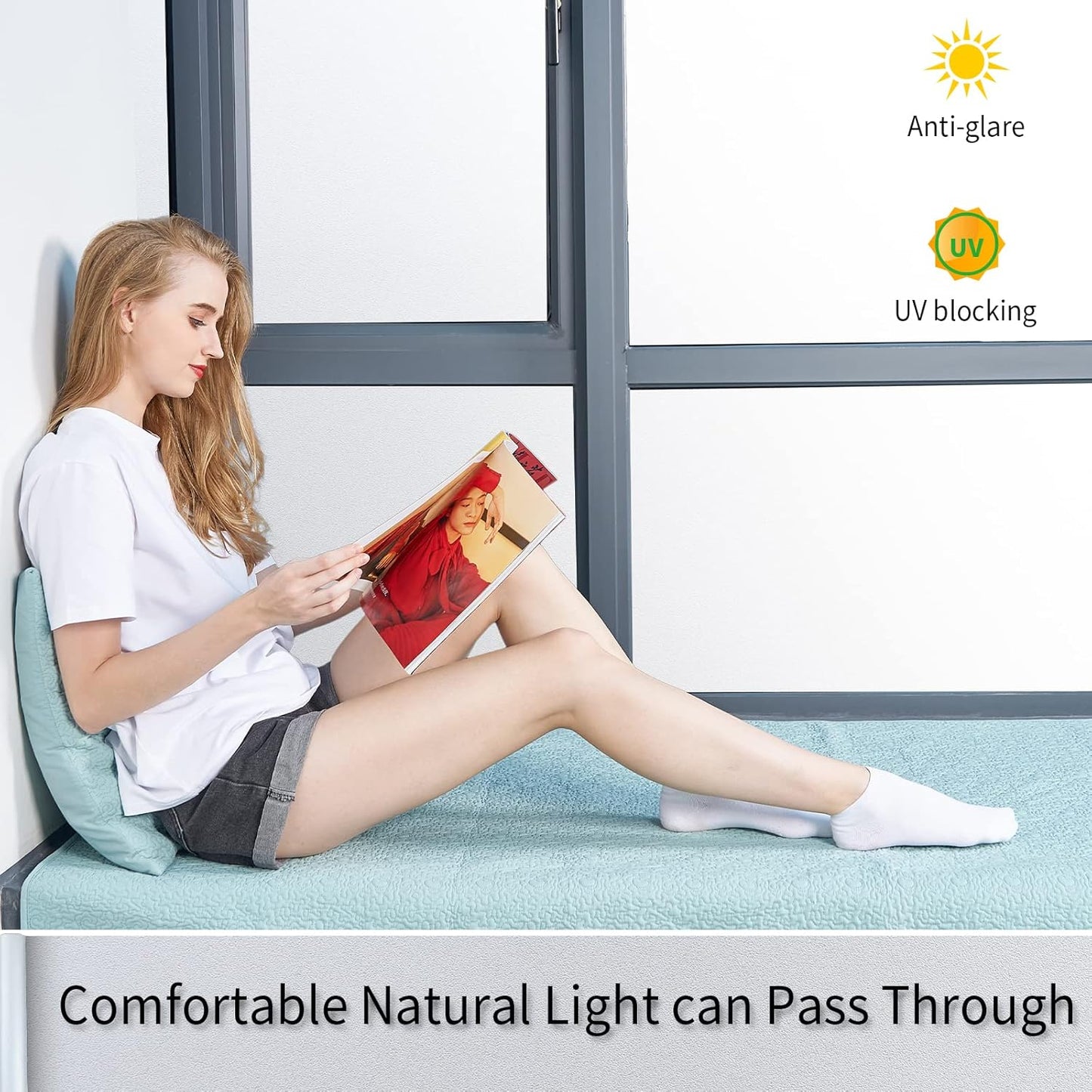 Frosted Glass Window Film with Tools,Reusable Window Privacy Film,Static Clings Window Film Kit for Home Bathroom and Office. (Pure, 45.2Inch×196.9Inch)