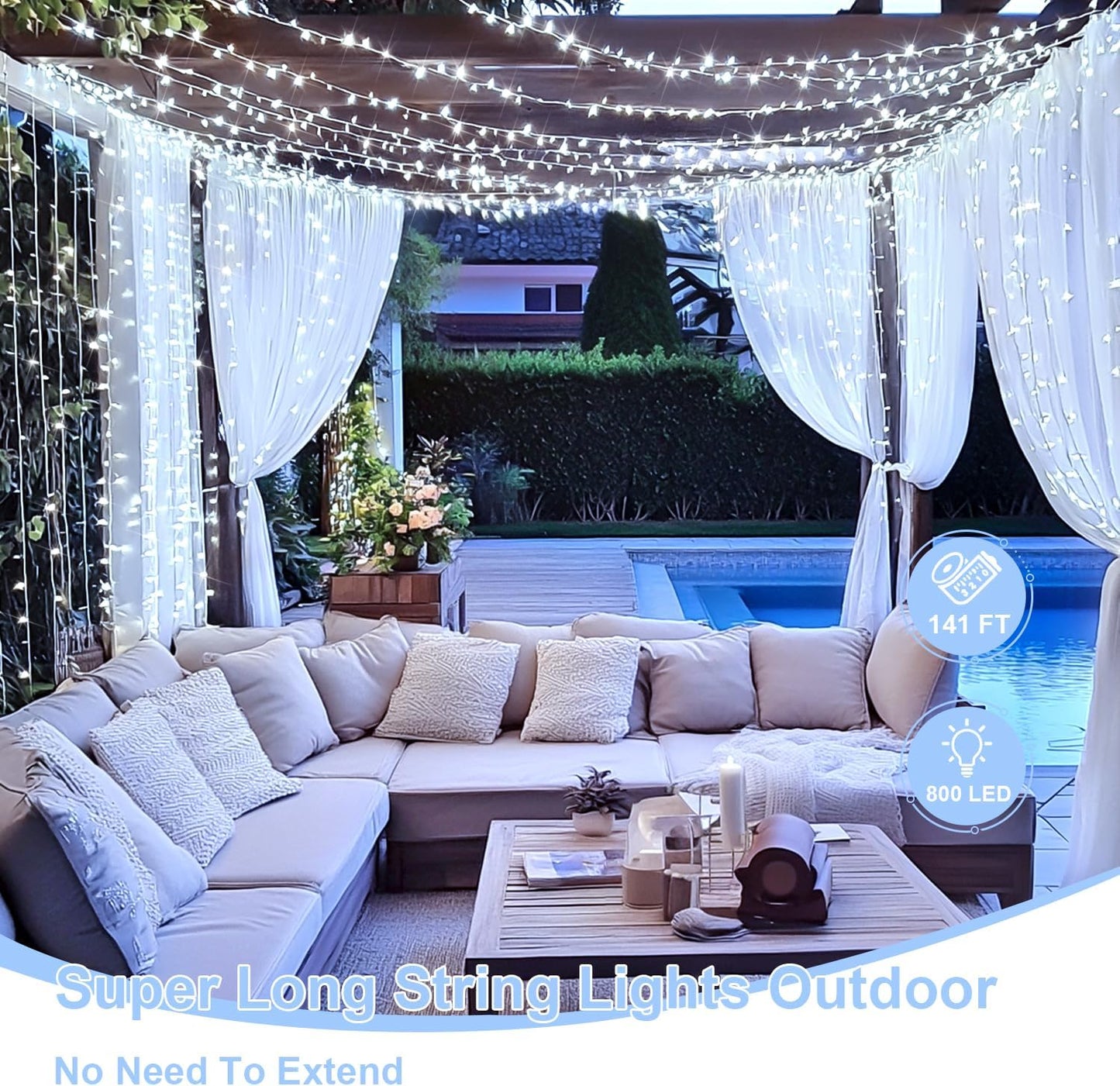 JMEXSUSS 800 LED White Christmas String Lights Outdoor, String Twinkle Lights Clear Wire Plug in for Tree Christmas Room Wedding Outside Decorations