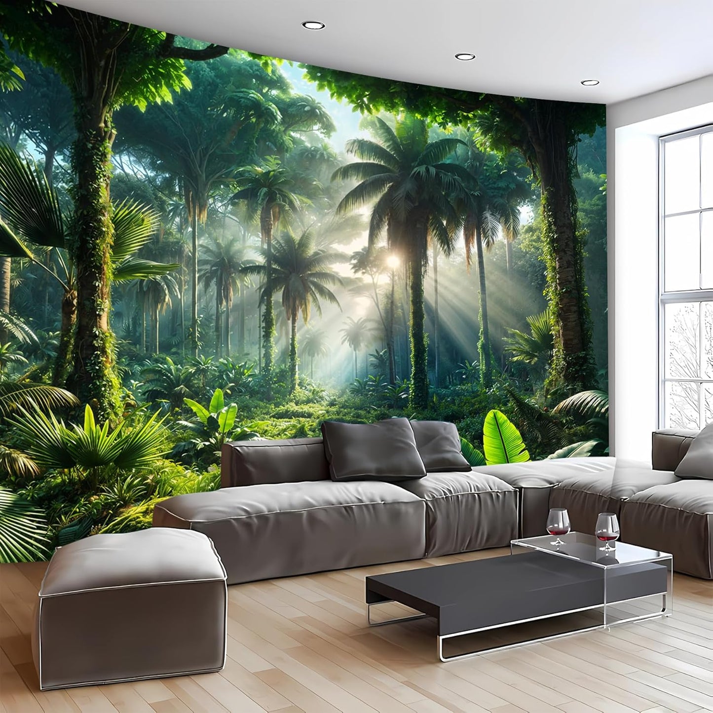 BSFHH Nature Tapestry Forest Tree Sea Cave Wall Hanging, Stream Through Rainforest Landscape Wall Art Tapestry for Bedroom Living room (Rainforest, 90"×70", Unframed)