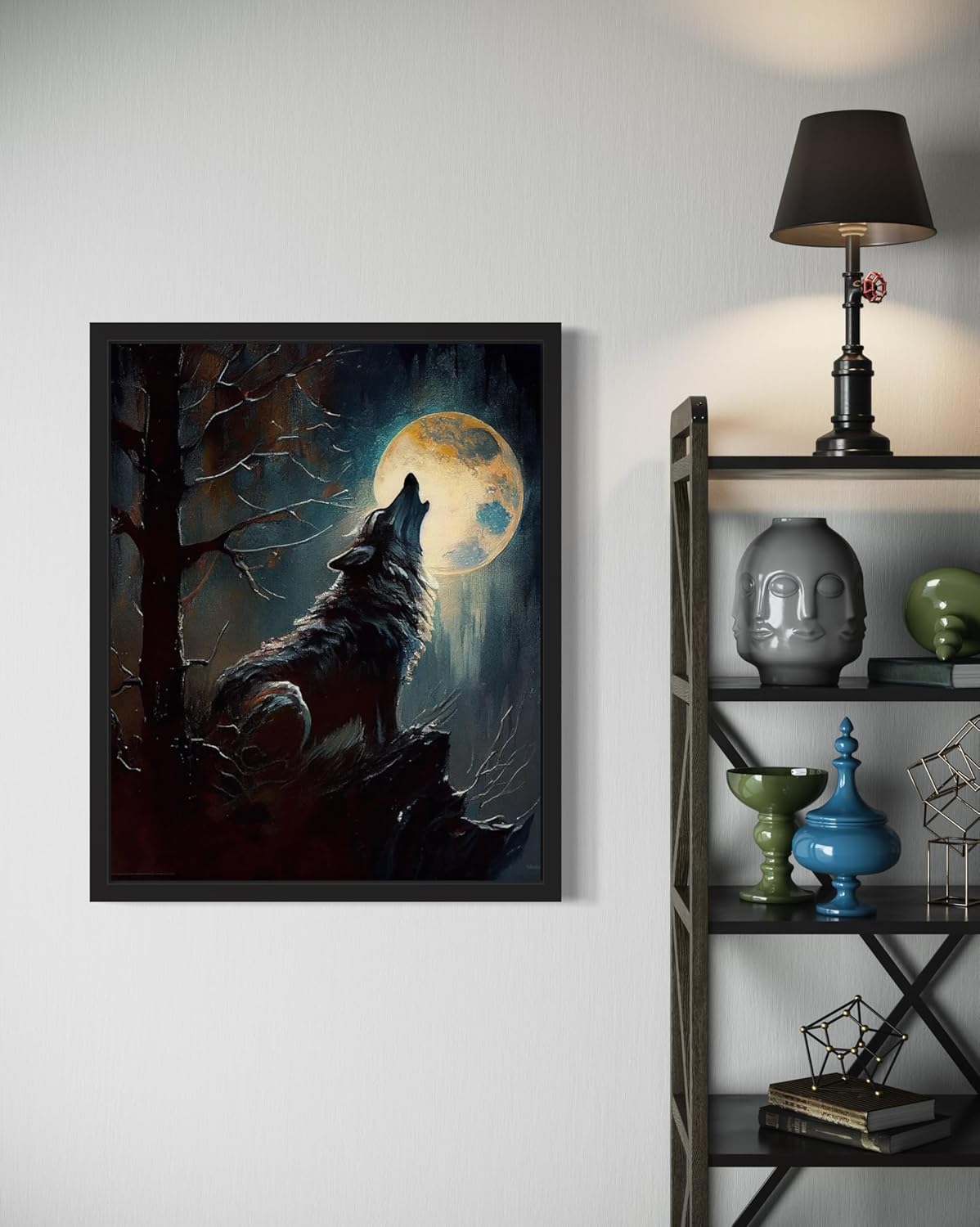 Wolf howling Poster Art Print, Halloween Scary Vintage Wall Art Academia Spooky Painting Decoration for Horror Prints, Gothic Posters Bedroom Decor 89 (Wolf howling, 16 x 20 inches, Black Frame)