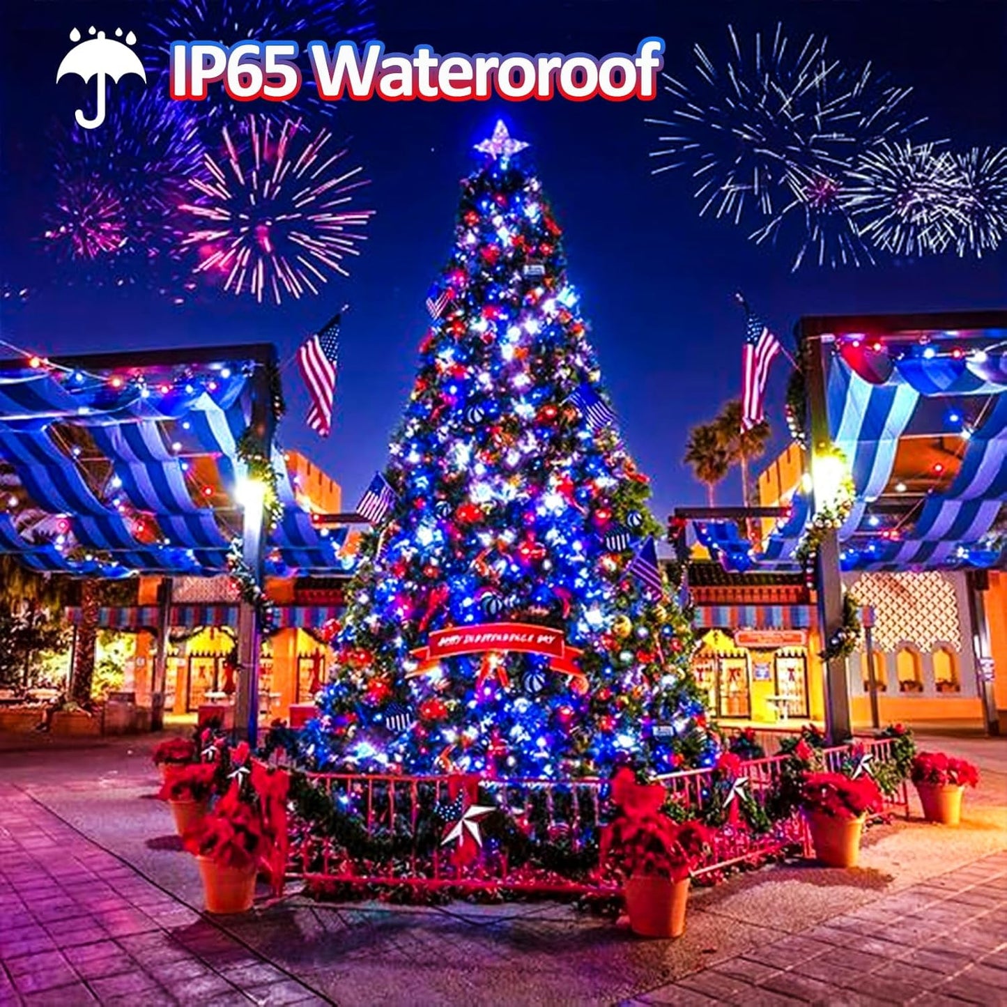 EEW 2 Pack 200 LED Red White and Blue Solar String Lights Outdoor Waterproof, Solar Powered LED Patriotic Lights, Solar Tree Lights for Independence Day Decor 4th of July Memorial Day Decorations