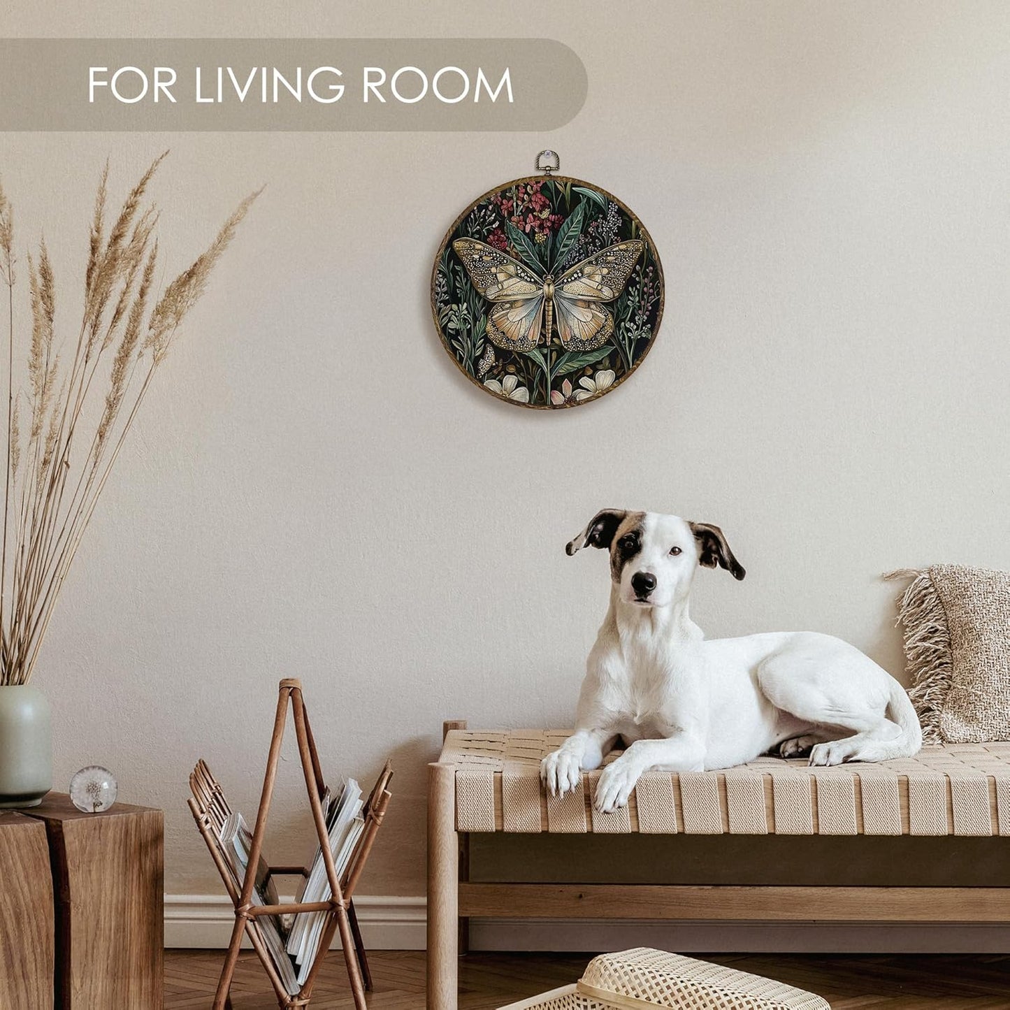 Fewgb Vintage Dark Moody Butterfly Round Wall Art Decor Framed for Bedroom Kitchen, Dark Cottagecore Academia Canvas Wall Art Prints Picture, Gothic Botanical Hanging Room Decor Artwork 10x10