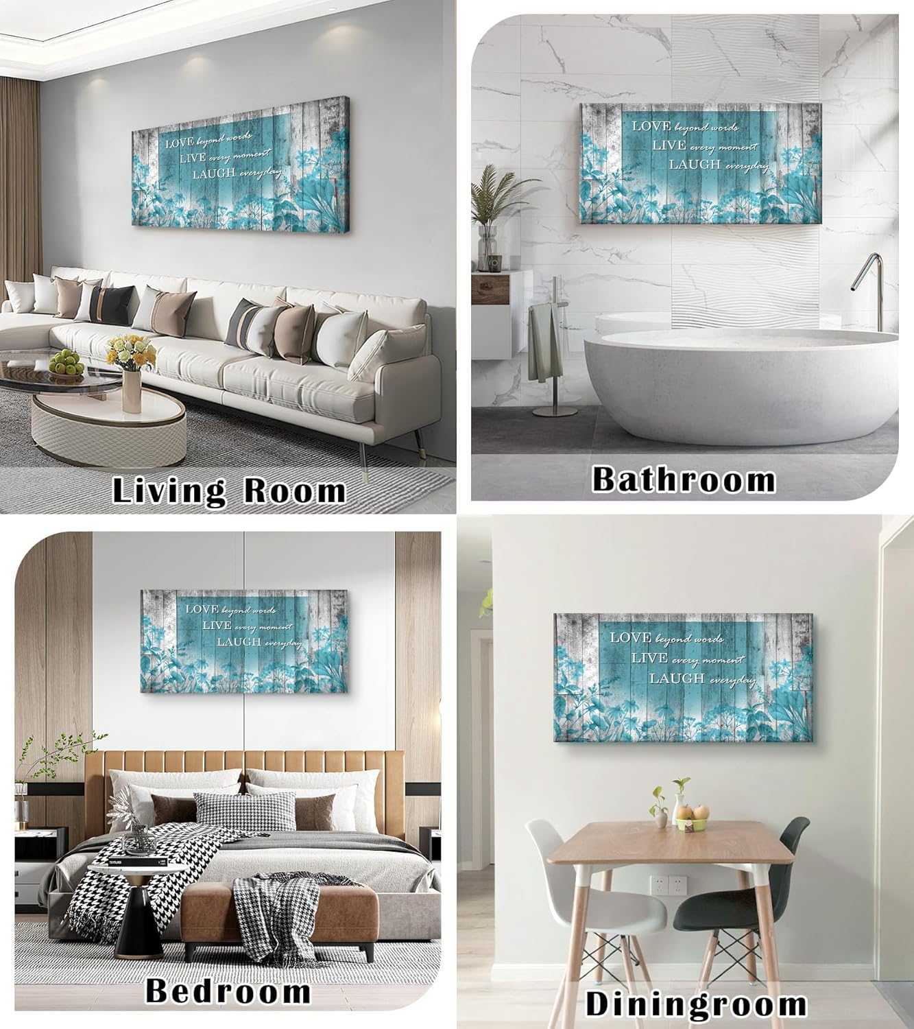 Cao Gen Decor Art S07075 Wall Art Motivational Quotes Canvas Prints 1 Panels Teal Flowers Abstract Pictures Paintings Stretched and Framed for Living Room Bedroom Kicthen Office Artwork