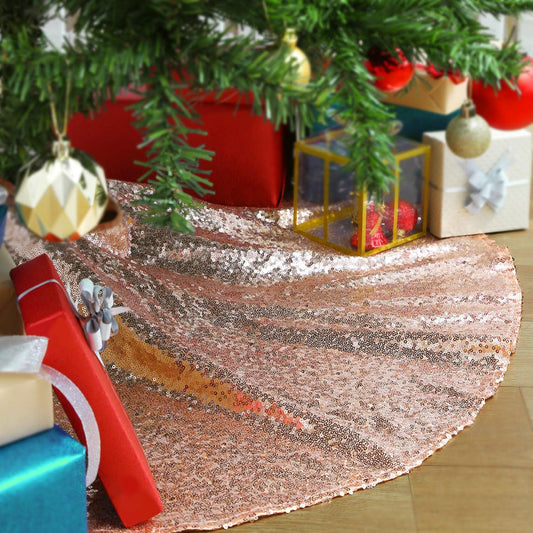 Small Christmas Tree Skirt 36 Inch Rose Gold Tree Skirt Sequin Tree Skirt for Christmas Decorations