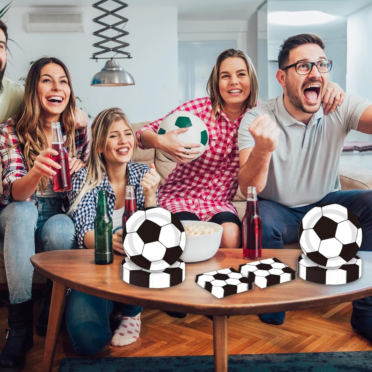 Soccer Ball Party Paper Plates and Napkins Disposable 9 inch 20 pcs Dessert Cake Plates & 20 pcs Napkins Tableware for Fruit Cake Party Decorations