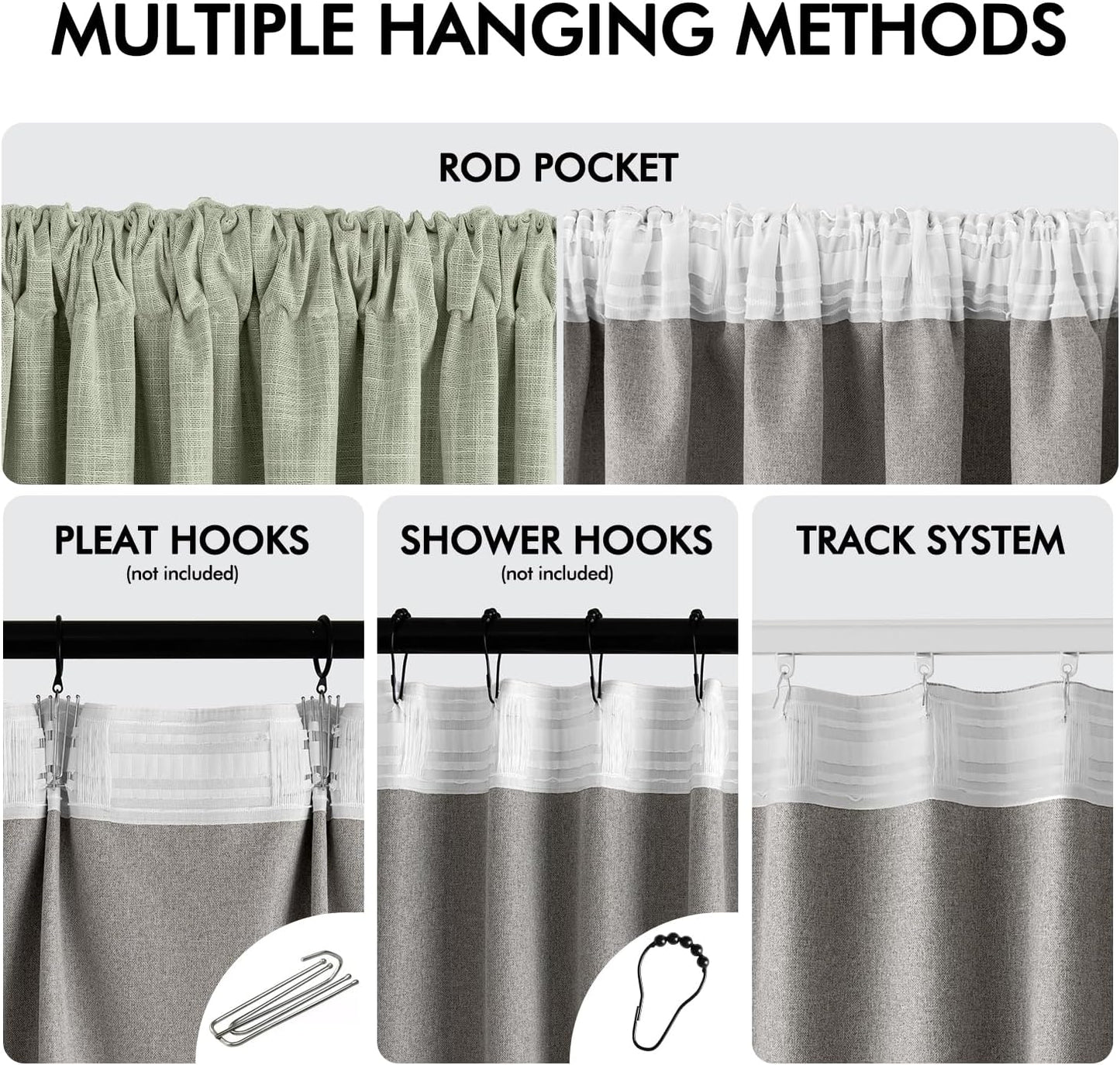 MIULEE Sage Green 100% Blackout Linen Curtains 90 Inch 2 Panels Set Double Sided No Coating Pleated Back Tab Black Out Long Thermal Insulated Pinch Pleat Bedroom Living Room Darkening Window Drapes