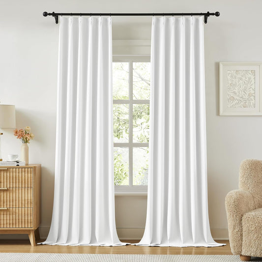 KangBang White Pleated Privacy Curtain Panels 102 Inch Length, Memory Shape Pinch Pleat Neutral Drapes Ceiling to Floor Elegant Modern Decor for Home Office Living Room, W40xL102,2 Panels