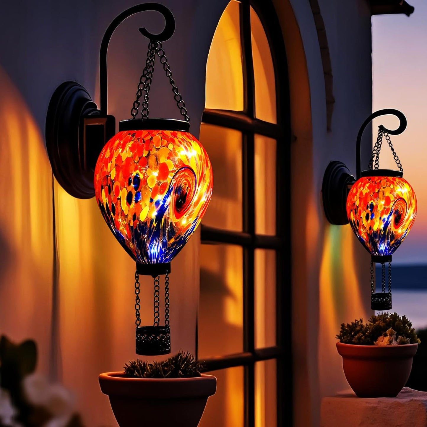 VOREEN Solar Hot Air Balloon Light – Hand Blown Colorful Glass Outdoor Hanging Lantern, Waterproof Decorative Garden Lighting, Gift for Mom Wife Friend Backyard Patio Decor