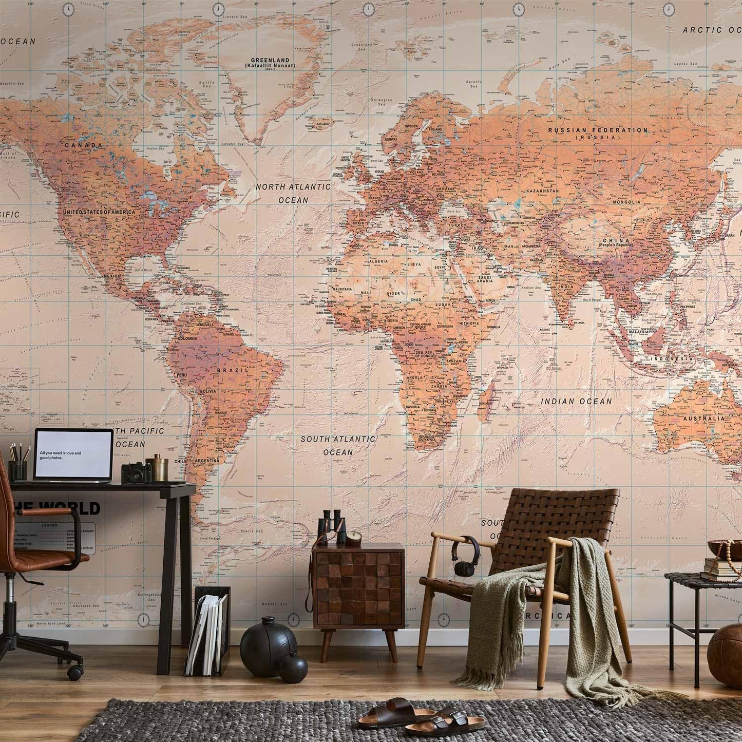 artgeist Wall Mural World Map 193x138 in - XXL Peel and Stick Self-Adhesive Wallpaper Removable Large Sticker Foil Wall Decor Print Picture Image Design Map of The World k-A-0091-a-c