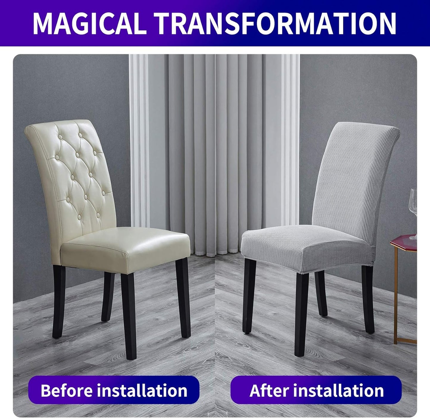 Howhic Stretch Chair Covers for Dining Room Set of 6, Removable Washable Dining Room Chair Covers, Dining Chair Slipcovers Seat Protector, Great Decor for Home and Banquet (Sliver, 6 Pack)