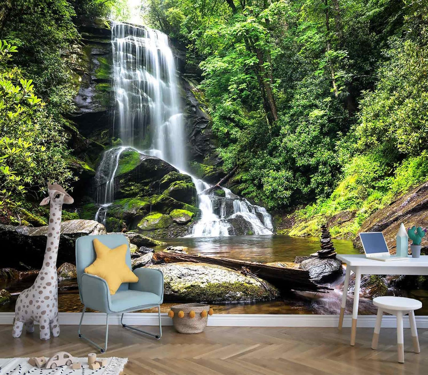 151''x105''Cascading Waterfalls in Forest Wall Mural Large Wallpaper Mural Wall Decor for Bedroom, Living Room, Kids Room(Not Self-Adhesive)