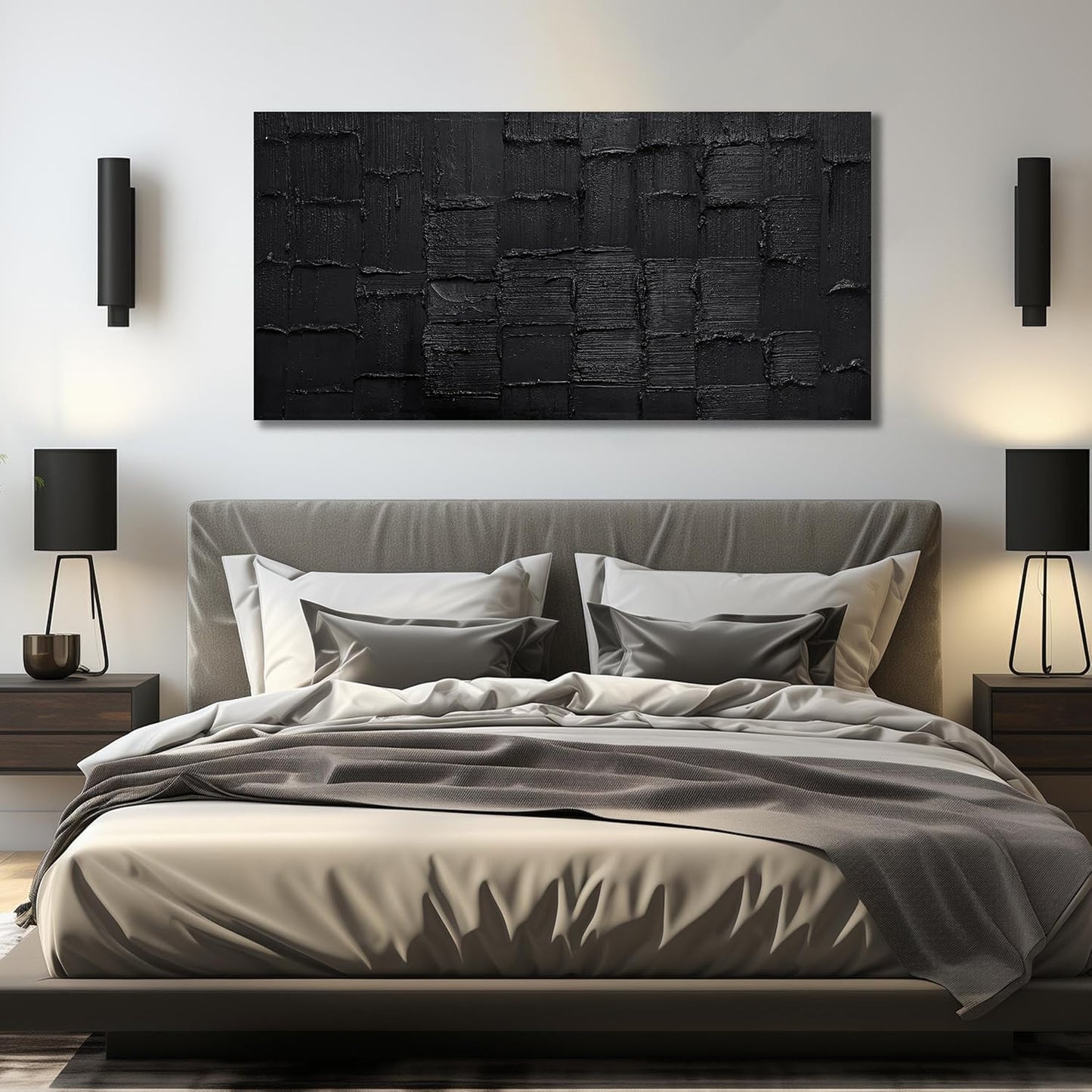 Large Abstract Pictures Wall Decor for Living Room Black Hand-Painted Oil Painting for Dining Room Minimalist Art Wall Decor for Office Size 29 x 58 Inch