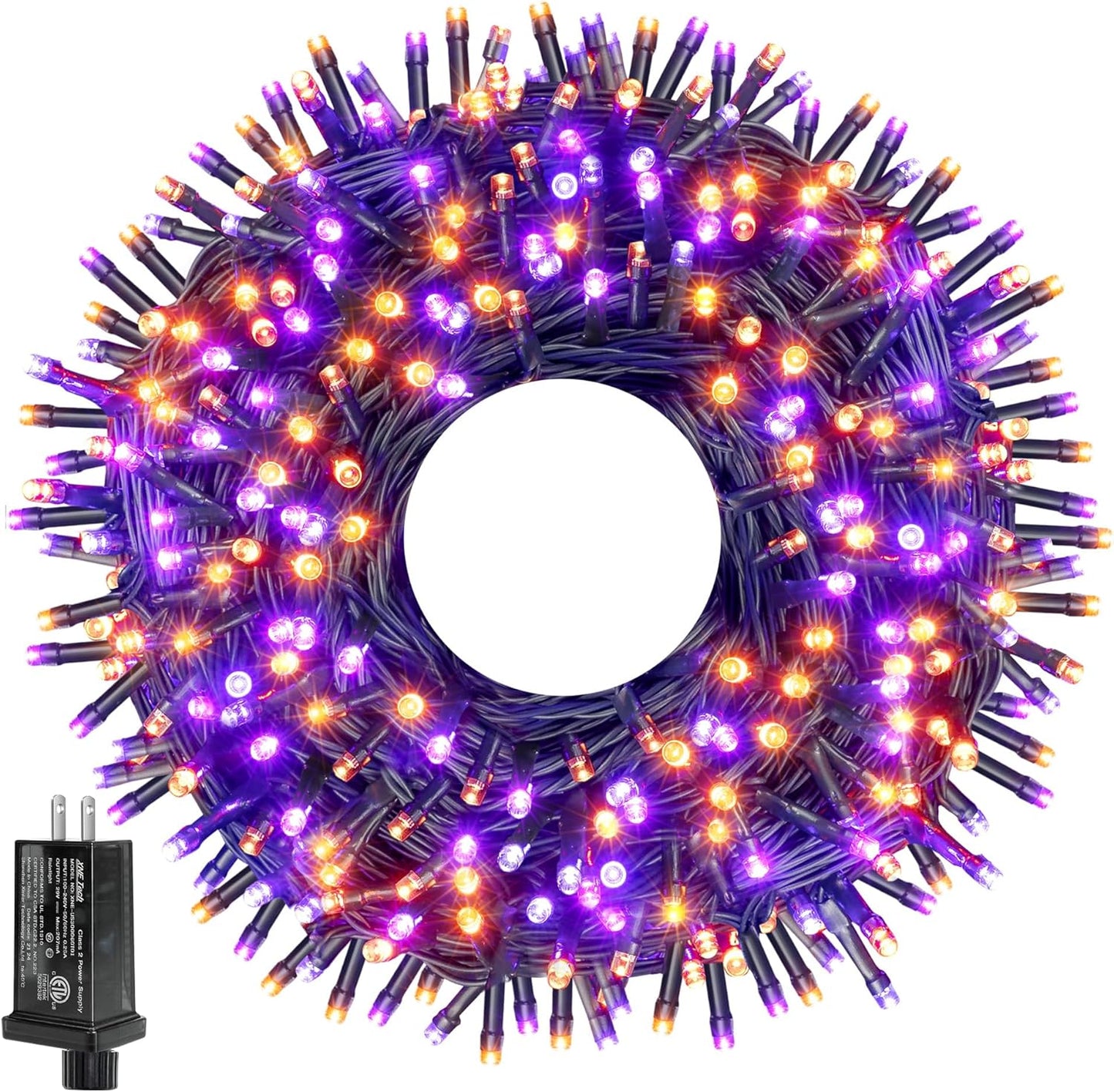 Ollny Halloween Lights Outdoor, 300 LED 100FT Orange and Purple Halloween Decorations with 8 Modes Timer, Plug in String Lights for Indoor Outside House Yard Party