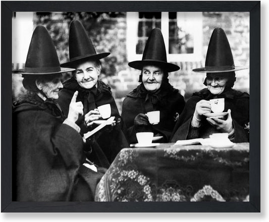 Poster Master Classic Photograph Poster - Vintage Halloween Print - Gift for Artist, Friend - Witches Tea Party, Old Women Smiling, Wearing Robes - Wall Decor for Living Room, 24x32 Unframed Wall Art