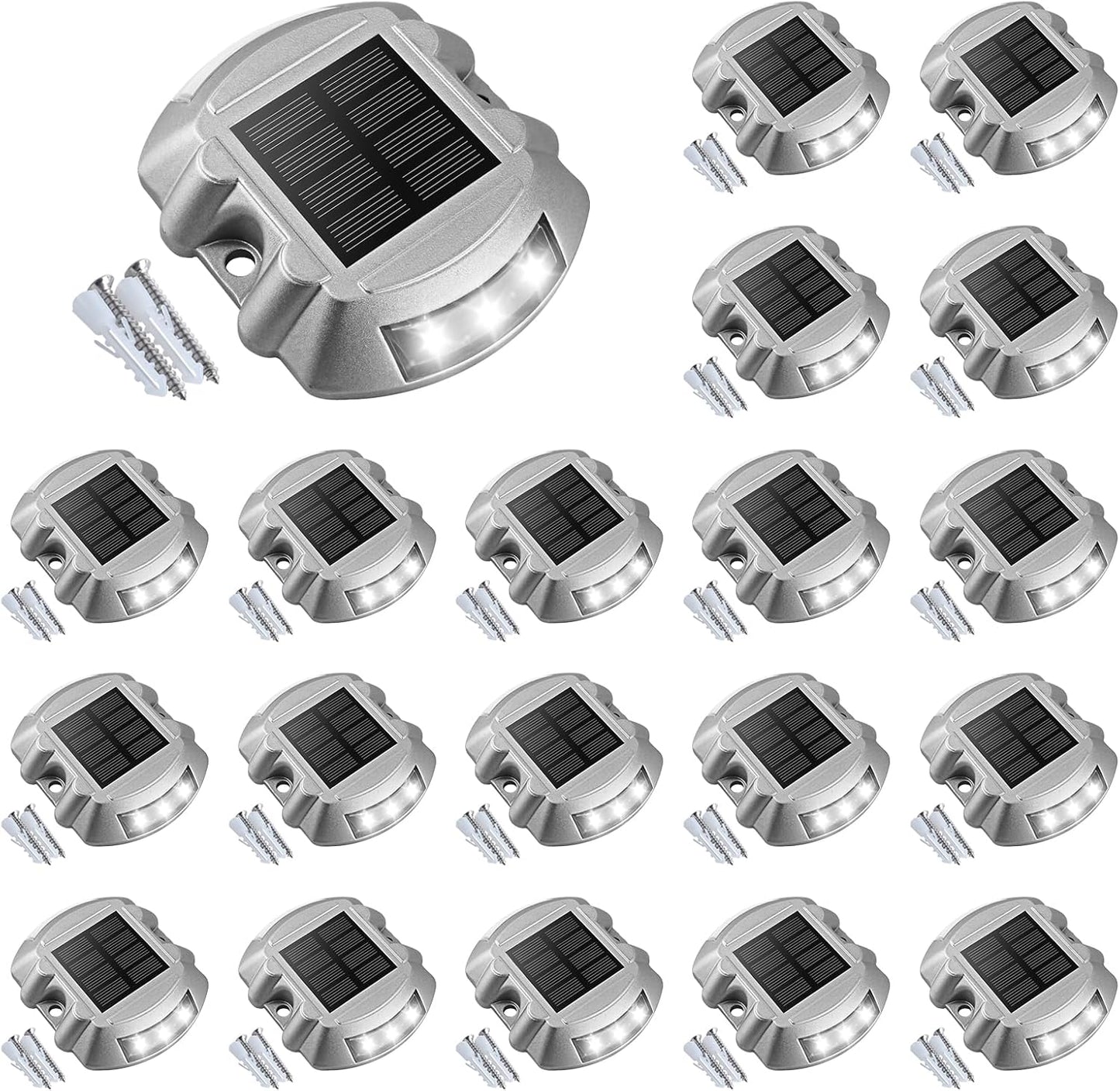 VOLISUN Solar Deck Lights, 20-Pack Led IP67 Waterproof Outdoor Warning Step Lights for Driveway, Sidewalk, Garden Pathway, Yard (White)