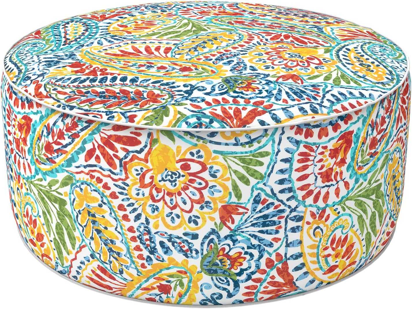 LVTXIII Indoor/Outdoor Inflatable Ottoman, D31 x H14 Inch Large Round Ottoman, All Weather Foot Rest Stool, Portable Footrest for Patio, Garden, Camping and Home - Paisley Multi