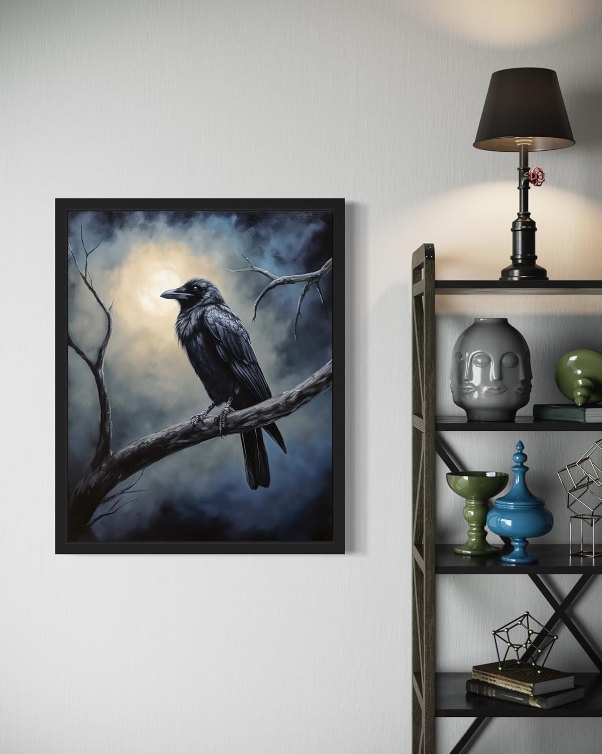 Crow under the Moonlight Poster Art Print, Halloween Scary Vintage Wall Art Academia Spooky Painting Decoration for Horror Prints, Gothic Posters Bedroom Decor 89 (Crow under the Moonlight, 8 x 10 inches, Unframed)