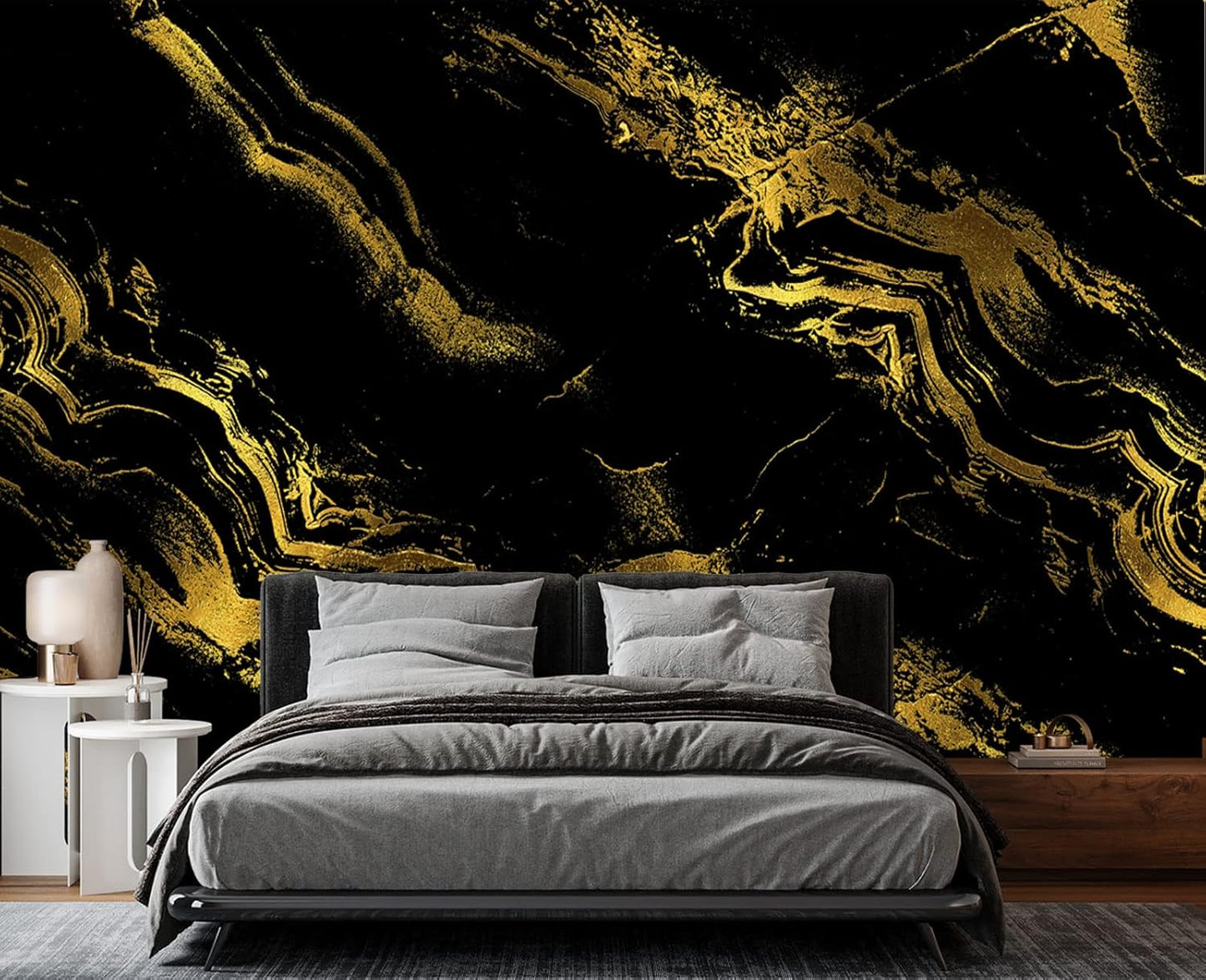 Black Gilded Marble Wall Mural Wallpaper for Bedroom 103" x 69"